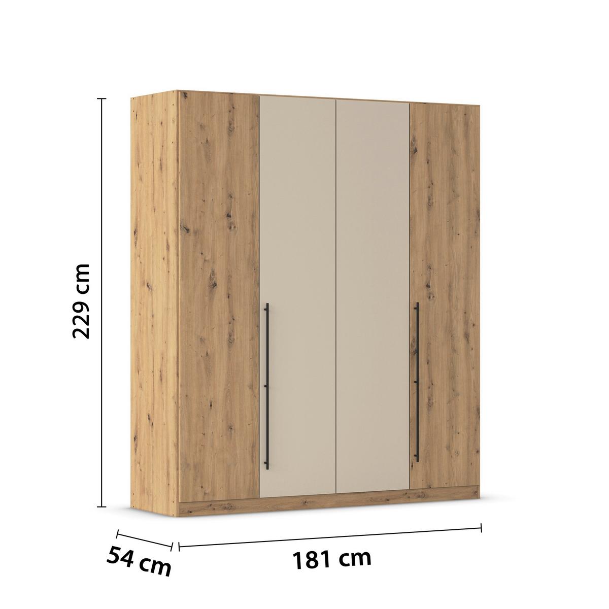 Kleiderschrank Safari B: 181 cm - Champagner/Eiche Artisan, KONVENTIONELL, Holzwerkstoff (181/229/54cm)