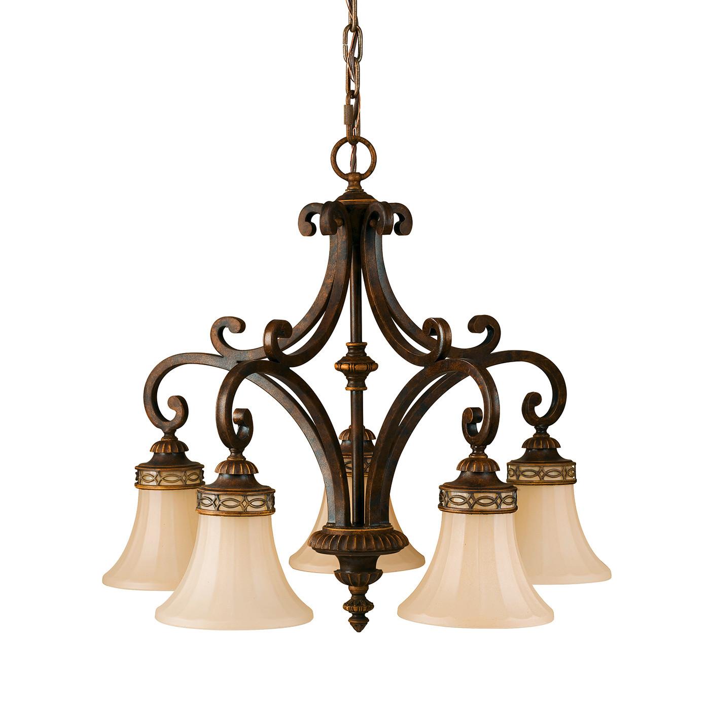 Kronleuchter Fe-Drawing-Room5 - Walnussfarben, Natur, Glas/Metall (63.5/66cm) - Elstead Lighting