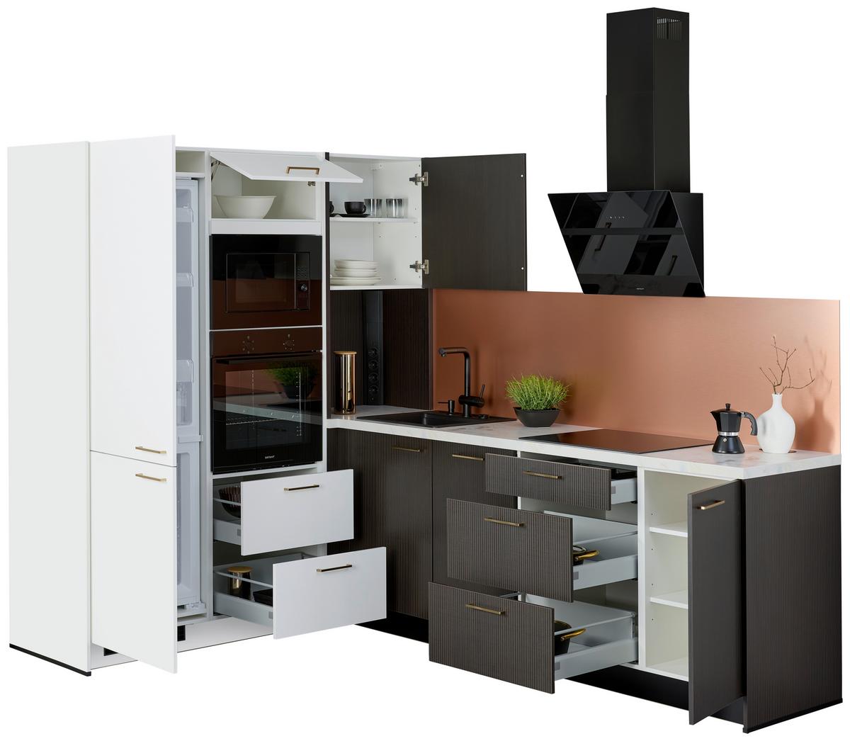 Eckküche Star/stripe - Weiß Hochglanz/Dunkelbraun, Design, Holzwerkstoff (188,3/266,6cm) - Express-Kuechen