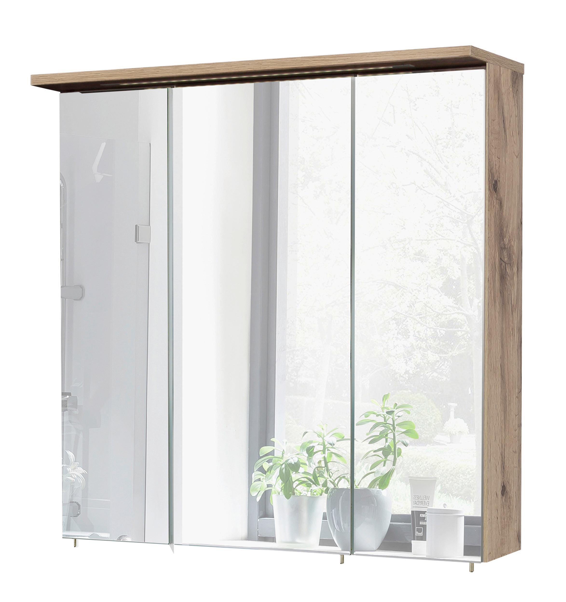 Spiegelschrank Milan 3-türig Mit Led Eiche Dekor - Eichefarben, Basics, Glas/Holzwerkstoff (70,5/72,3/15,75-23,7cm) - MID.YOU