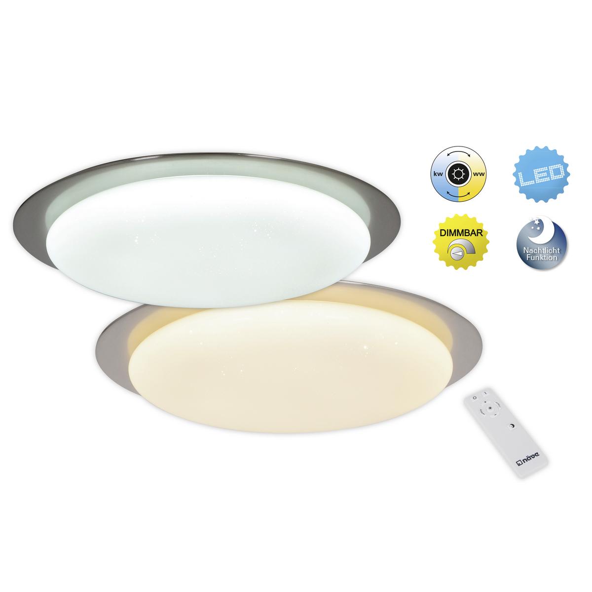 LED-Deckenleuchte Auckland Ø 42 cm dimmbar mit Sternenhimmel - Chromfarben/Weiß, Basics, Kunststoff/Metall (42cm) - Näve