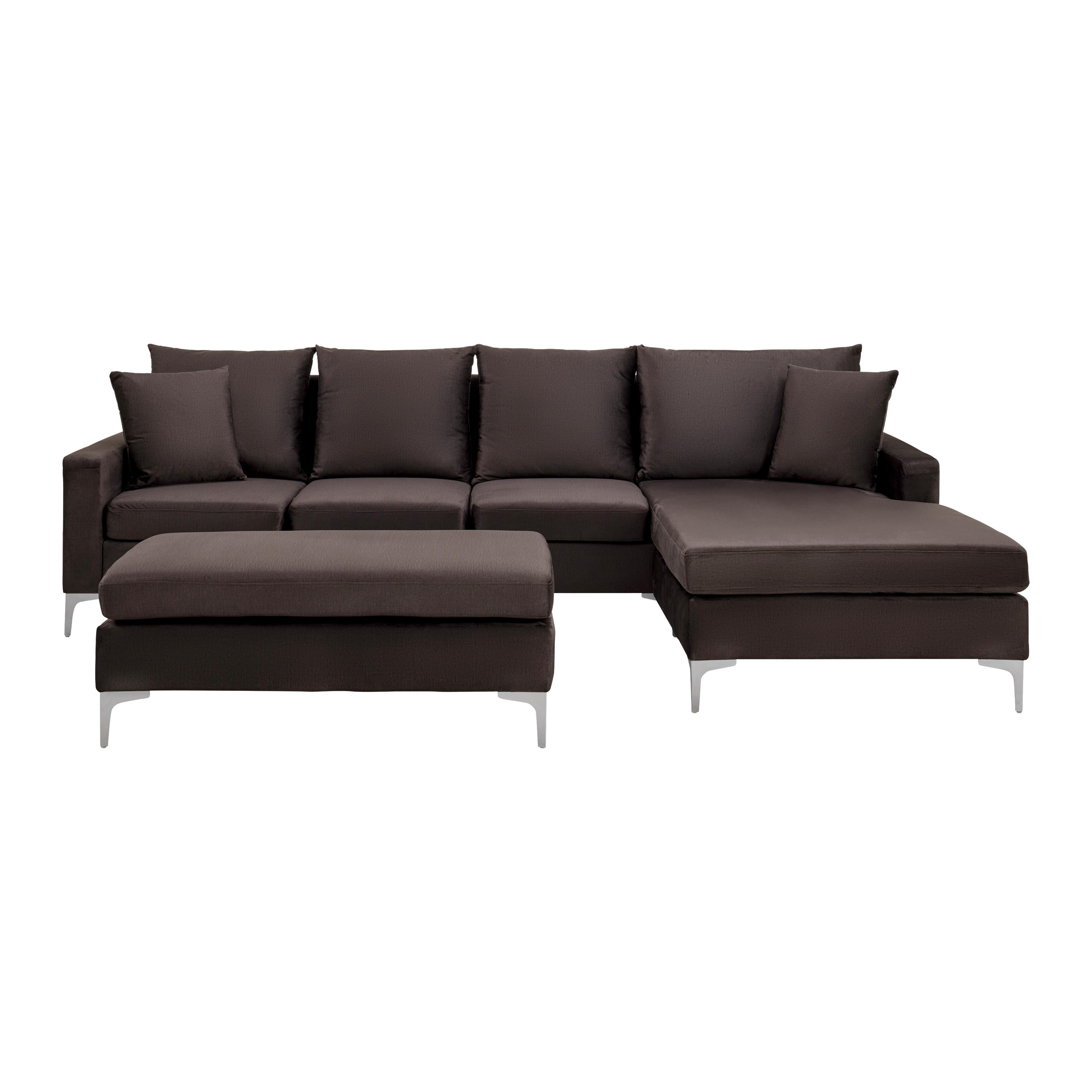 Sedací souprava ALONDRA, oboustranná, hnědá - hnědá/barvy nerez oceli, Moderní, kov/dřevo (287/182/80cm) - Bessagi Home