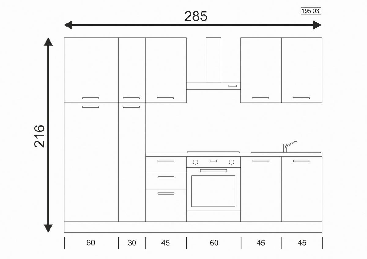 Küchenzeile Aura Mit Kühlschrank 285 cm - Honigeiche/Hellgrau, LIFESTYLE, Holzwerkstoff/Kunststoff (285cm) - MID.YOU