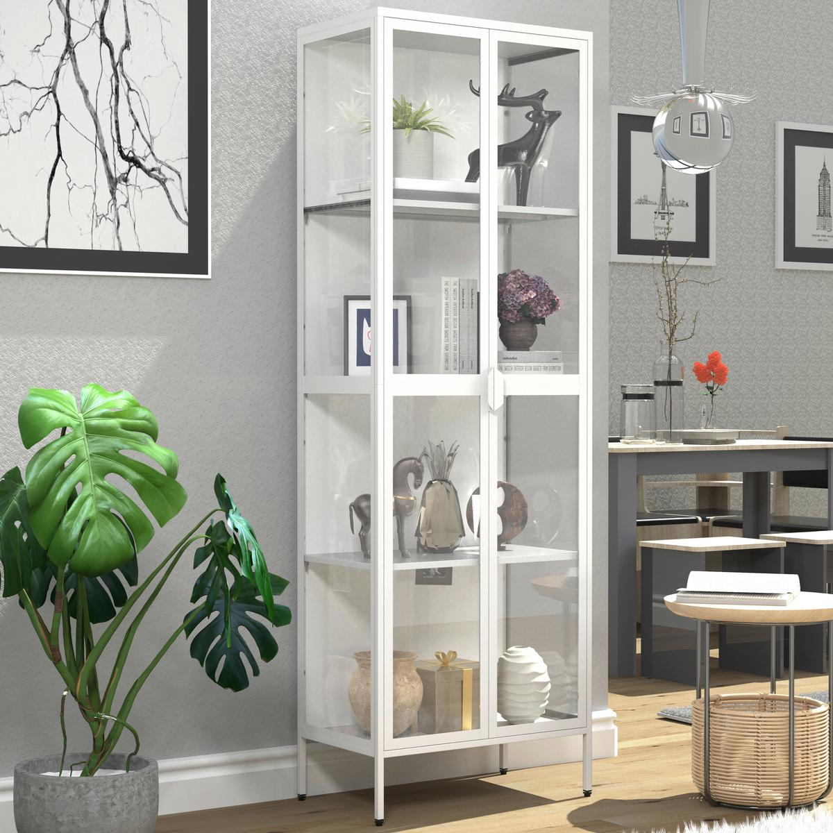 Vitrine Floka Weiß B: 60 cm - Transparent/Weiß, Design, Glas/Metall (60/180/35cm) - MID.YOU