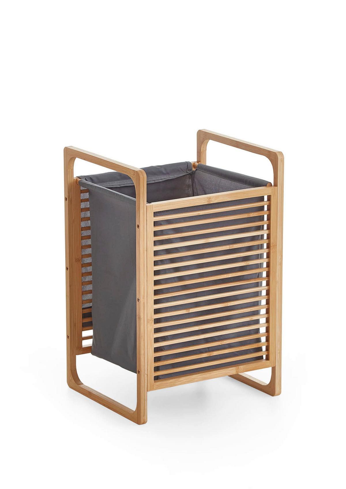 Wäschekorb Grau/Eichefarben B: 31,8 cm - Eichefarben/Grau, Design, Holzwerkstoff/Textil (31,8/75,5/60,6cm) - MID.YOU