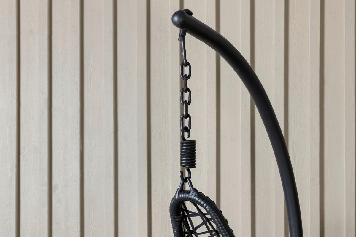 Hängesessel +gestell Edinburgh Mit Sitz- Und Rückenkissen - Schwarz/Grau, KONVENTIONELL, Kunststoff (132/205/130cm) - Gardenson
