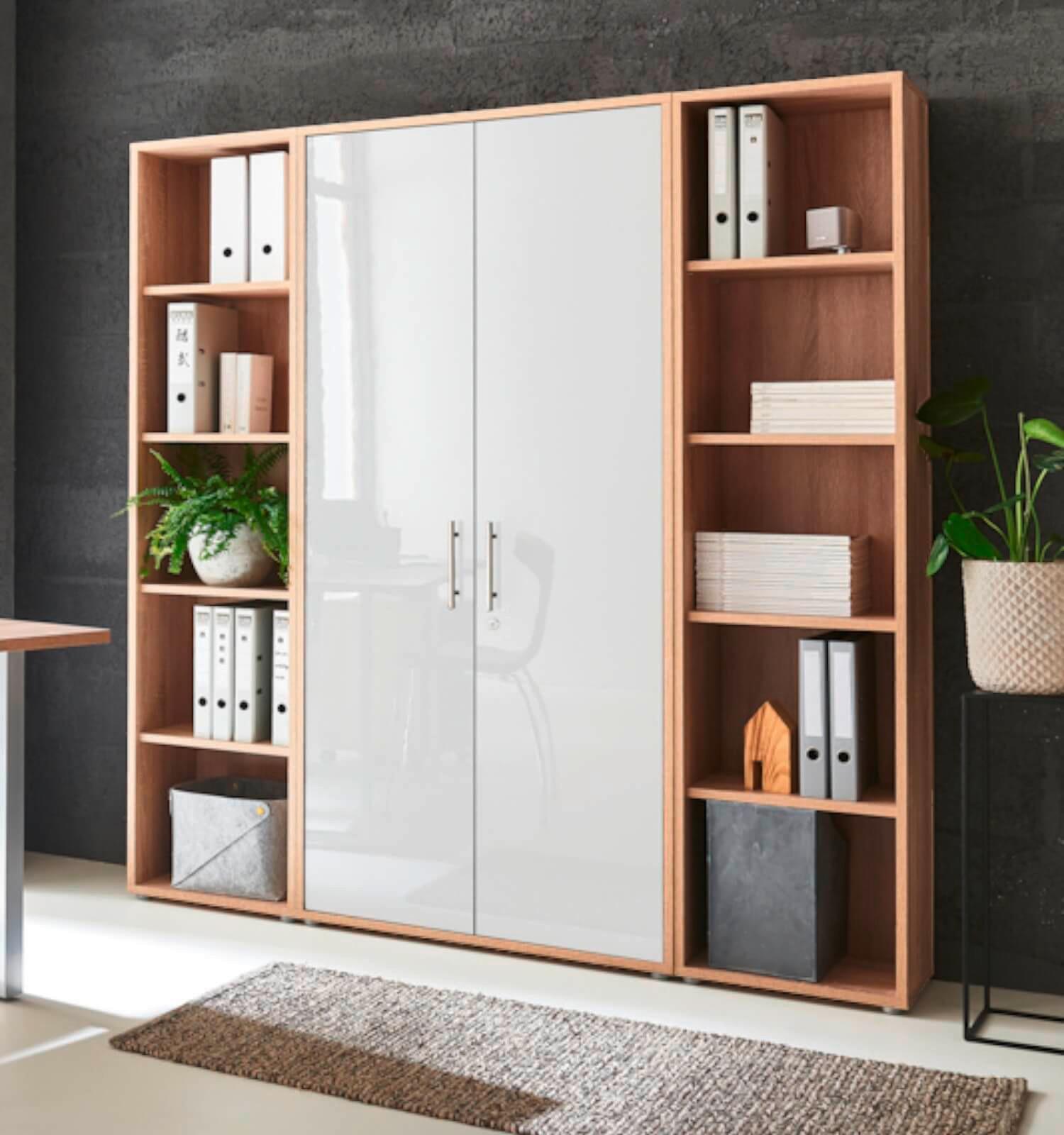Office Edition B: 173 cm Sonoma Eiche/Weiß - Weiß Hochglanz/Sonoma Eiche, MODERN, Holzwerkstoff (173/186/33cm) - MID.YOU
