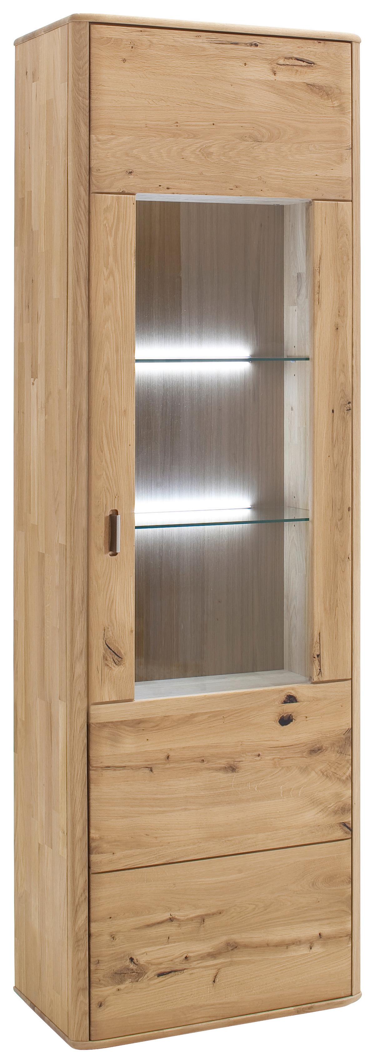 Vitrine Ravello B: 66 Cm Massiv Eichefarben - Eichefarben, Design, Glas/Holz (66/208/38cm) - Livetastic