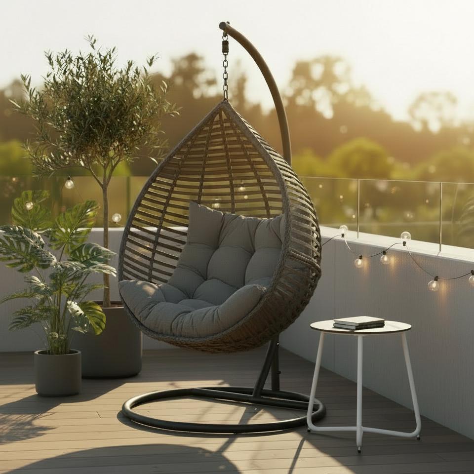 Závesné kreslo NANCY - čierna/tmavosivá, Modern, kov/textil (105/196/120cm) - Bessagi Garden