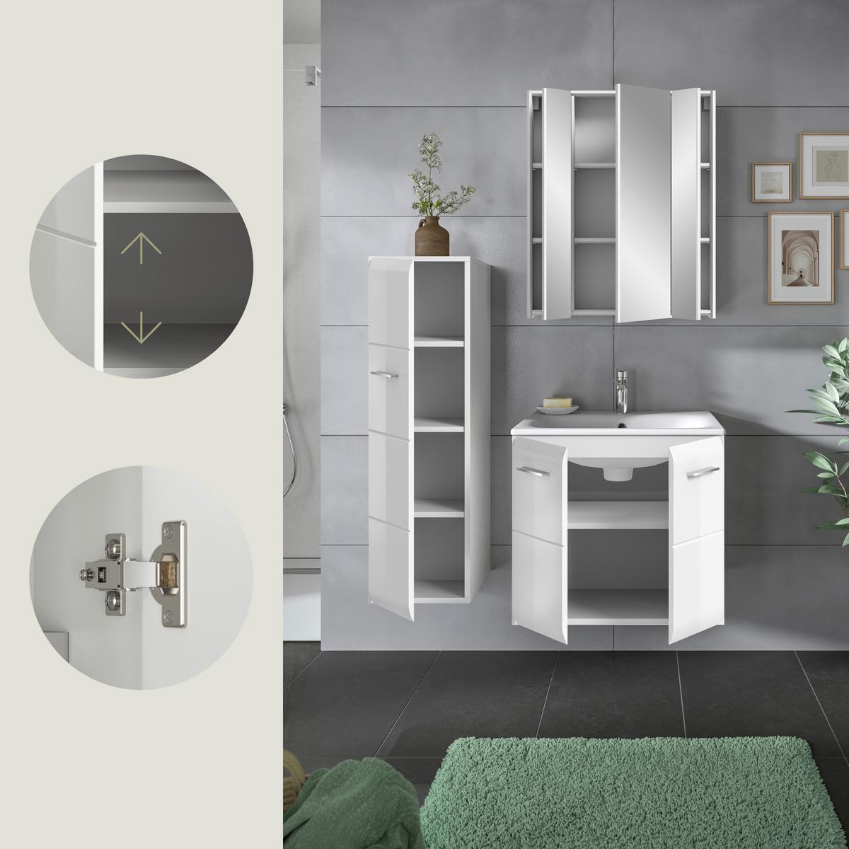 Badezimmer Ice Weiß Hg B: 90 Cm - Weiß Hochglanz/Schwarz, MODERN, Keramik/Holzwerkstoff (90/165/30cm) - MID.YOU