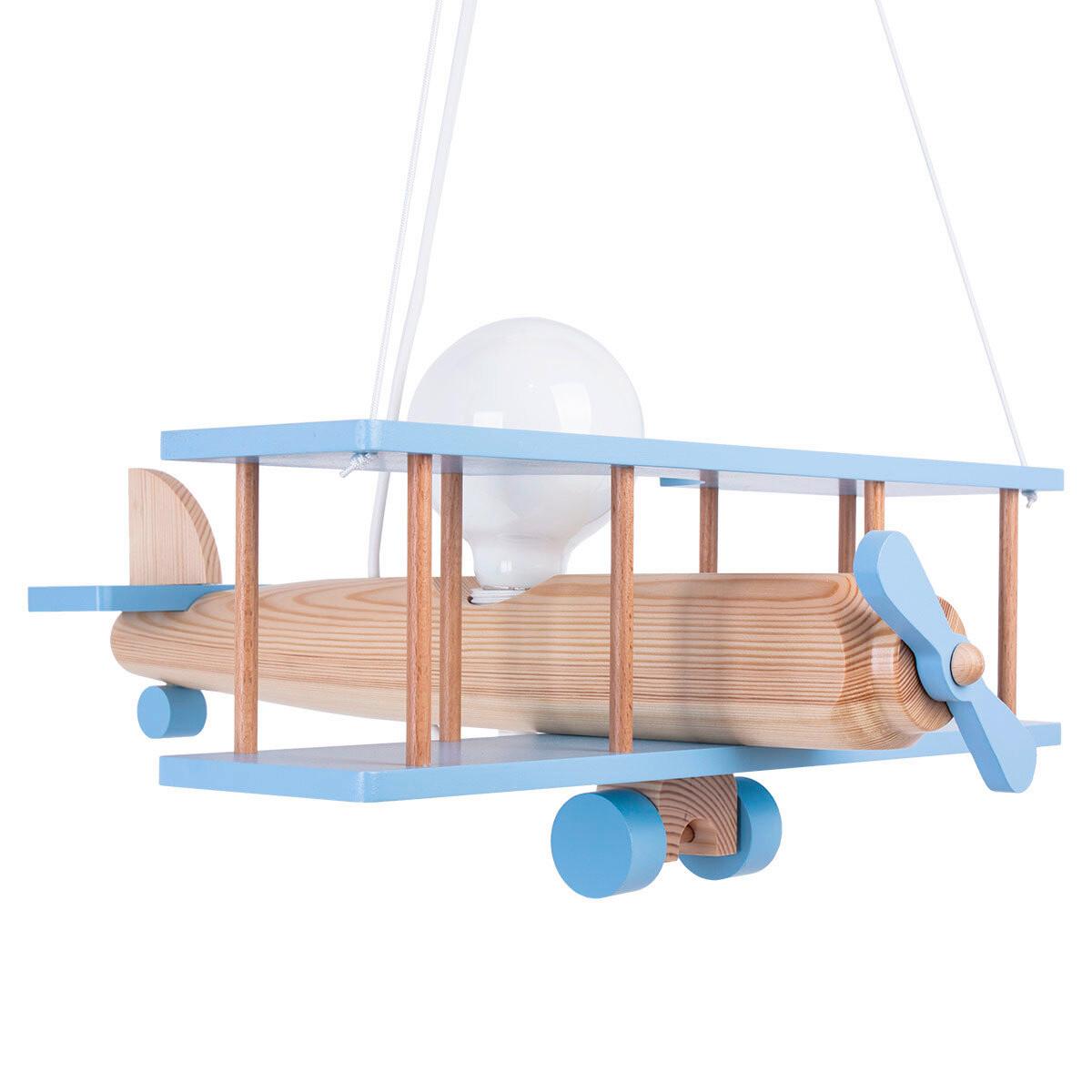 Kinderhängeleuchte Flugzeug H: 75 Cm 1-Flammig - Blau/Naturfarben, KONVENTIONELL, Holz (42/45/75cm)