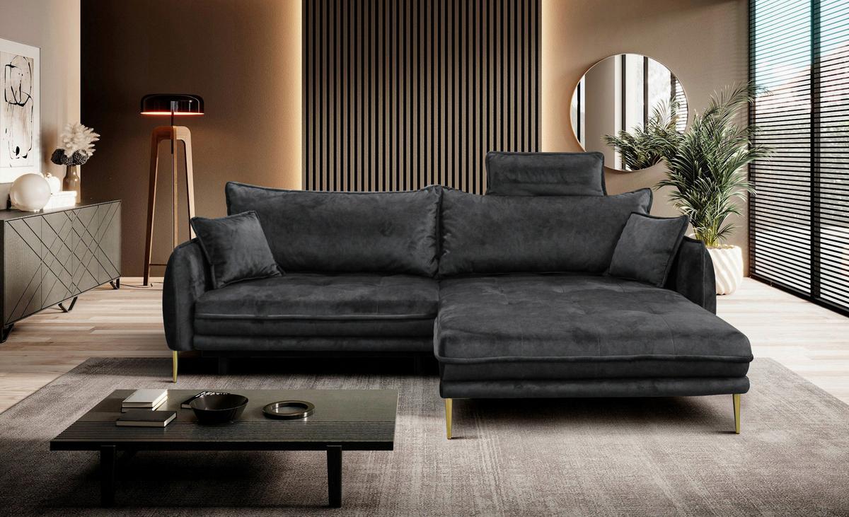 Ecksofa Whisper Anthrazit S: 264x196cm - Anthrazit/Goldfarben, Design, Textil (264/196cm) - MID.YOU