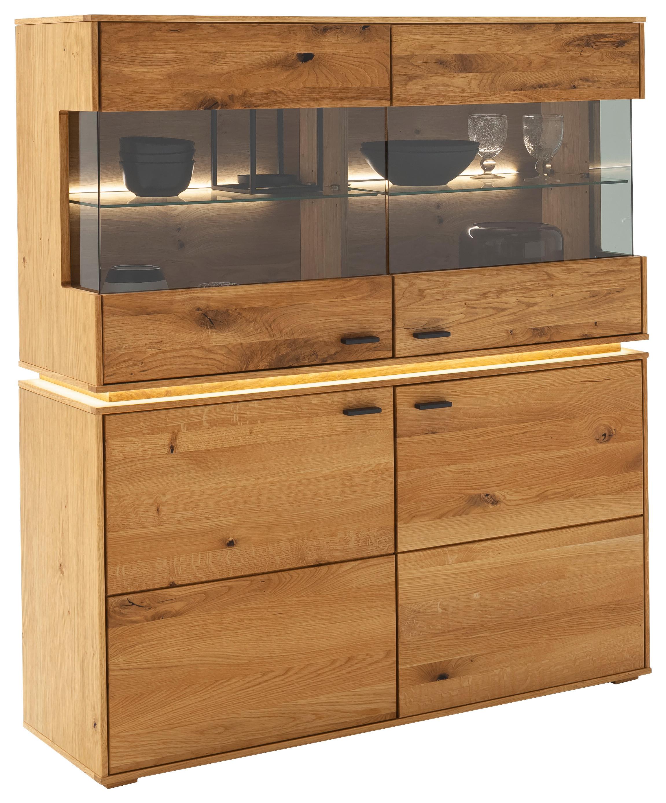 Highboard Echtholz B: 123 cm Como Wildeiche - Wildeiche, Natur, Glas/Holz (123/137/38cm) - MID.YOU