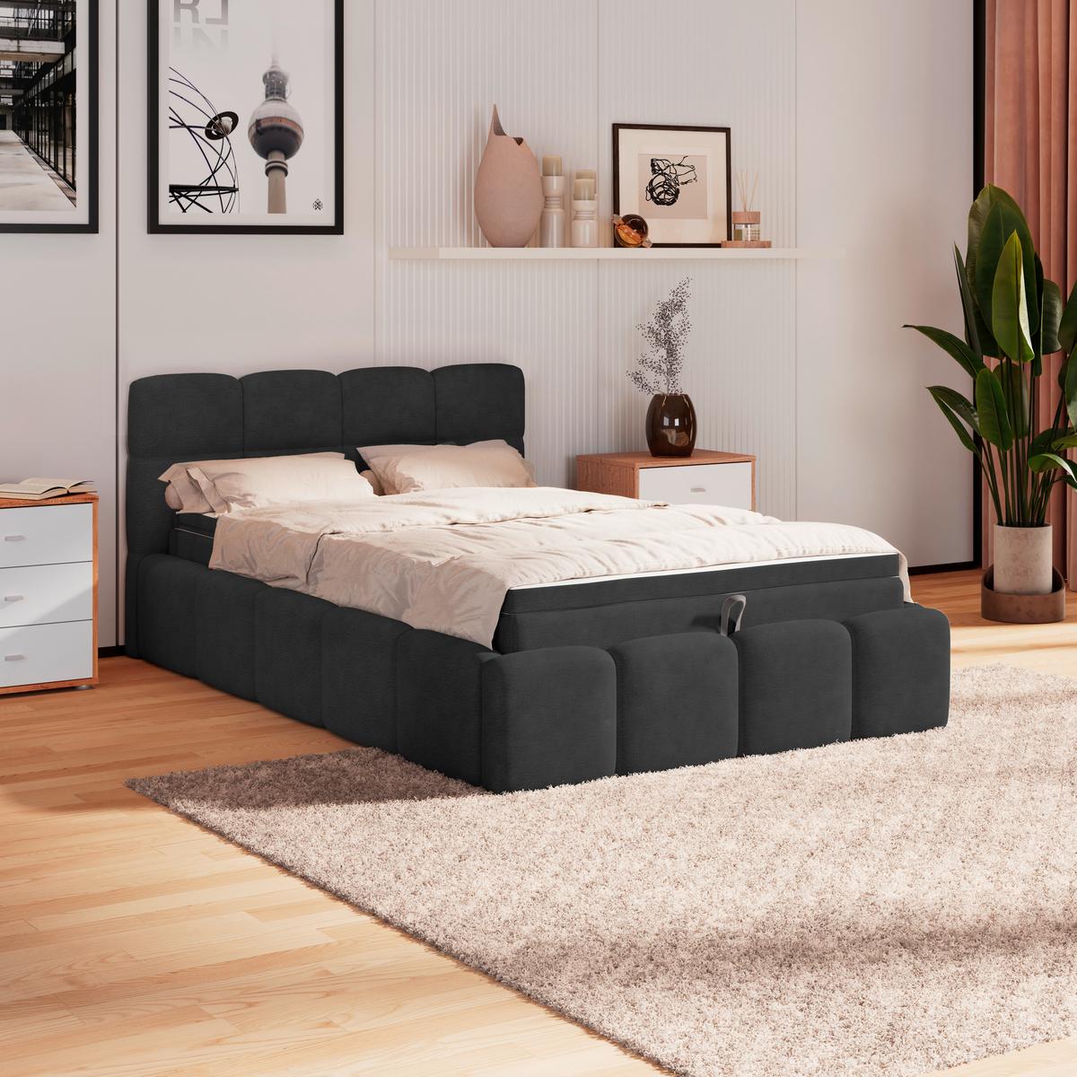 Polsterbett Noe Schwarz 120x200 cm - Schwarz/Weiß, Trend, Textil/Metall (120/200cm)