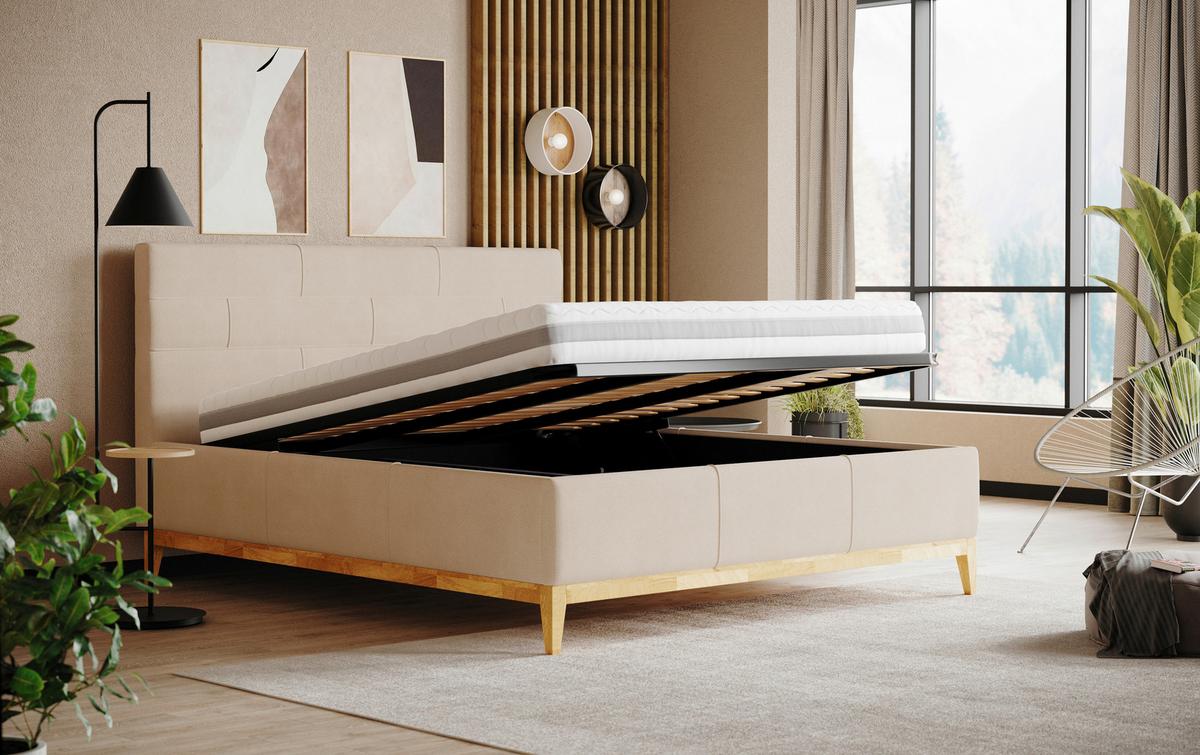 Polsterbett mit Bettkasten Jupiter 160x200 cm Beige - Eichefarben/Beige, MODERN, Holz/Holzwerkstoff (160/200cm) - MID.YOU