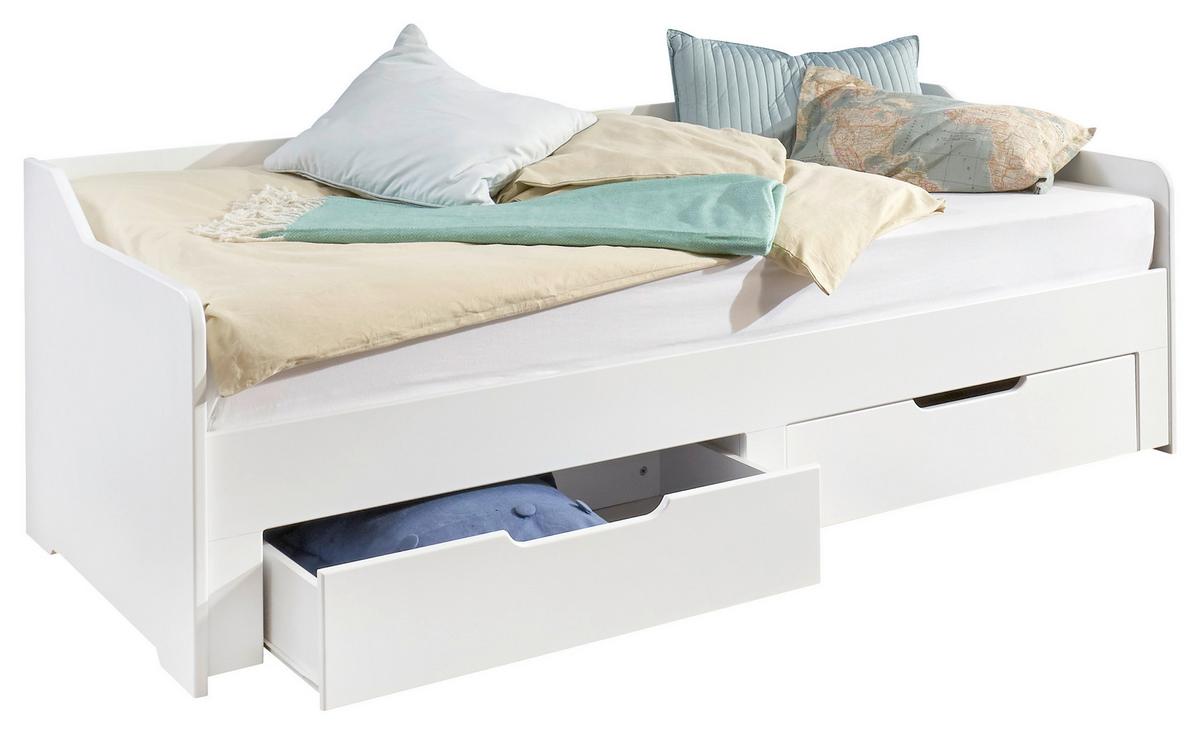 Tárolós Ágy Anna - bükkszínű/fehér, Modern, faalapú anyag/fa (90/200cm)