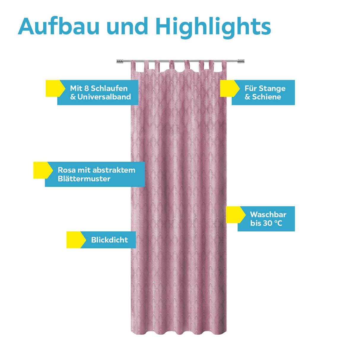 Vorhang mit Schlaufen und Band Naomi 140x255 cm Rosa - Rosa, MODERN, Textil (140/255cm) - Luca Bessoni