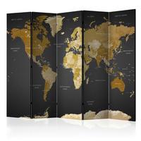 OBOJSTRANNÝ PARAVÁN WORLD MAP ON DARK - piesková/sivomodrá, Basics, drevo/textil (225/172/3cm) - artgeist