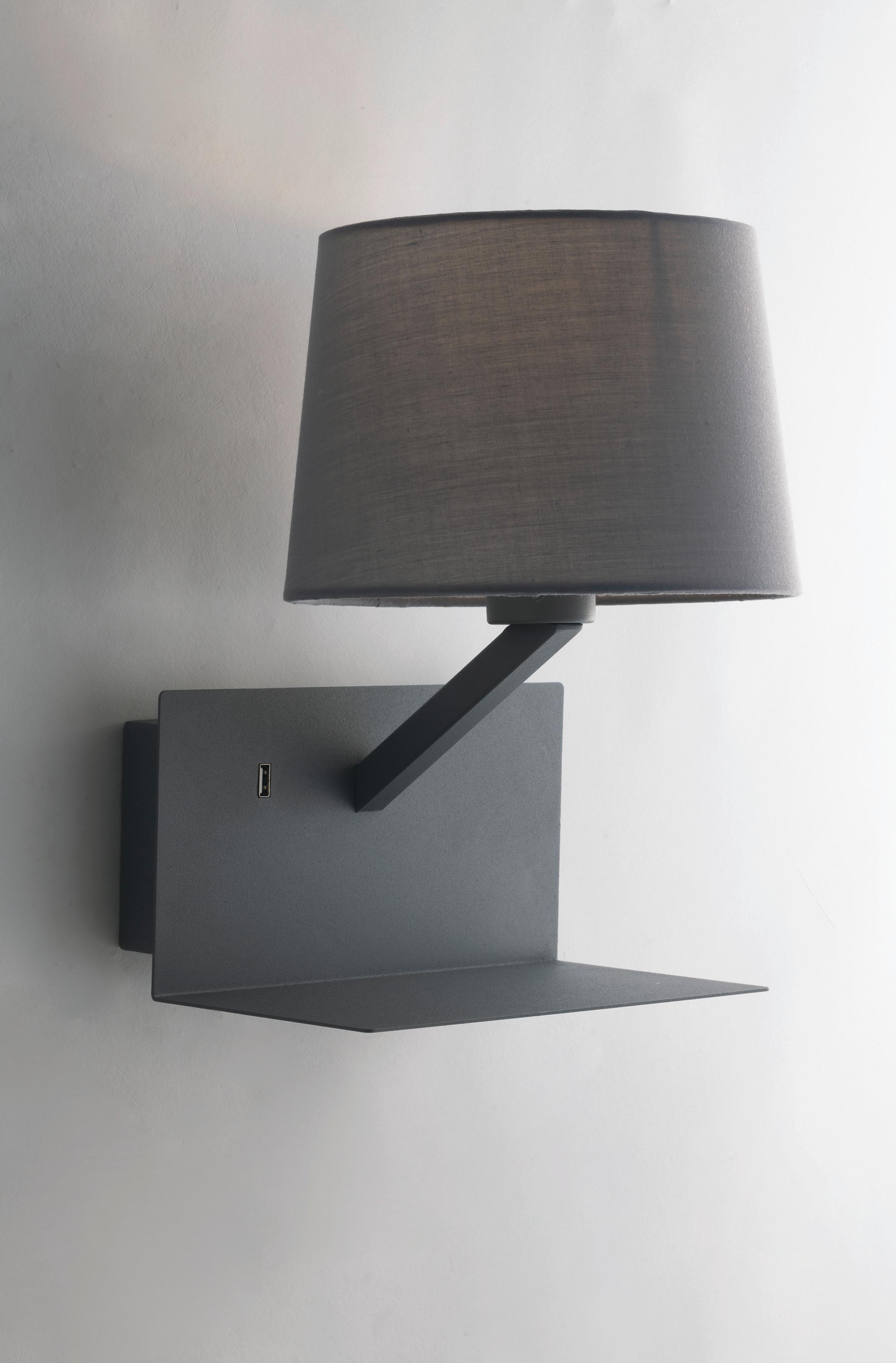 Wandleuchte Ciak 1-Flammig Kippschalter + USB-Anschluss - Grau, Design, Textil/Metall (31/23/22,5cm)