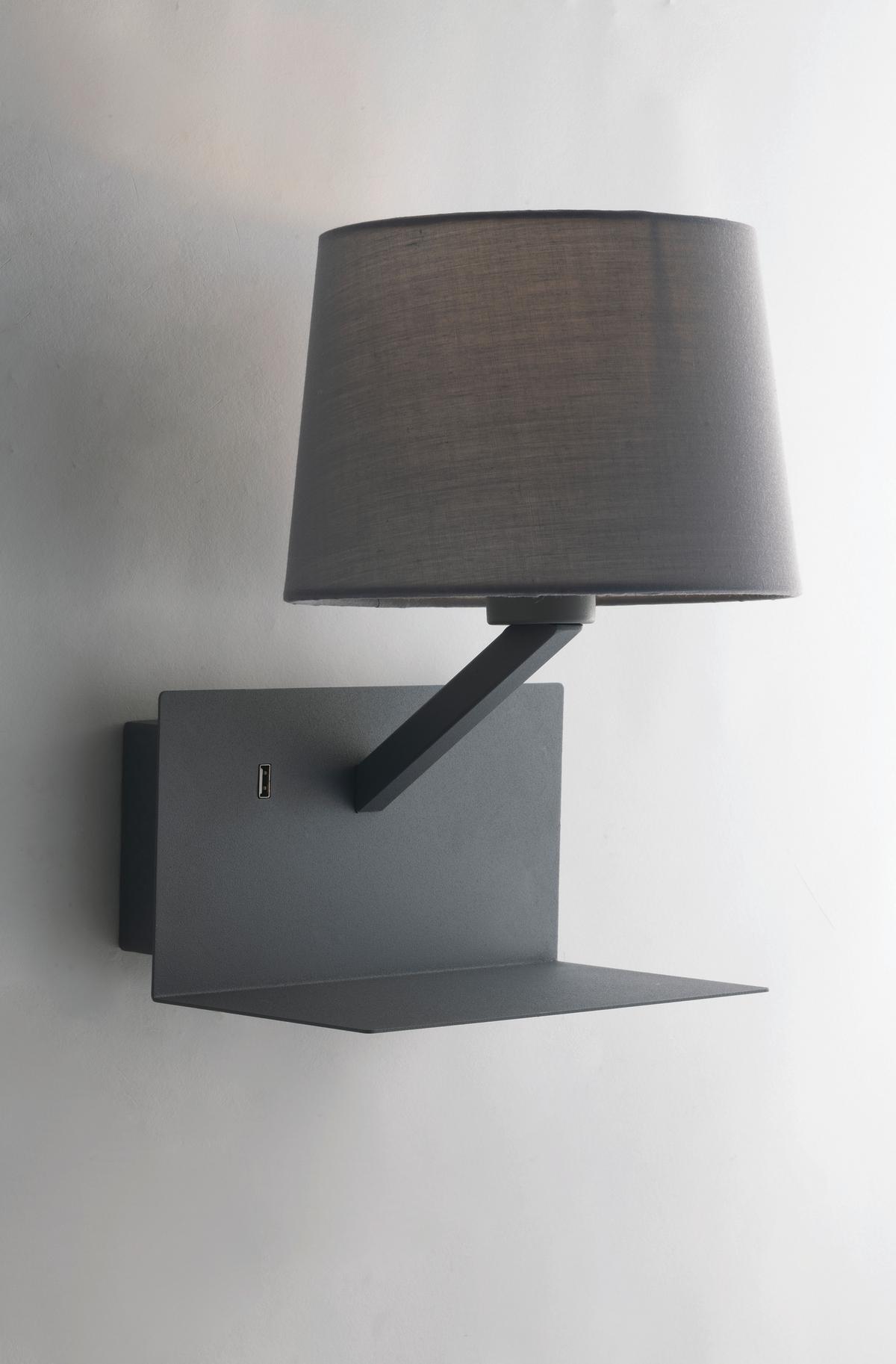 Wandleuchte Ciak 1-flammig Kippschalter + Usb-Anschluss - Grau, Design, Textil/Metall (31/23/22,5cm)