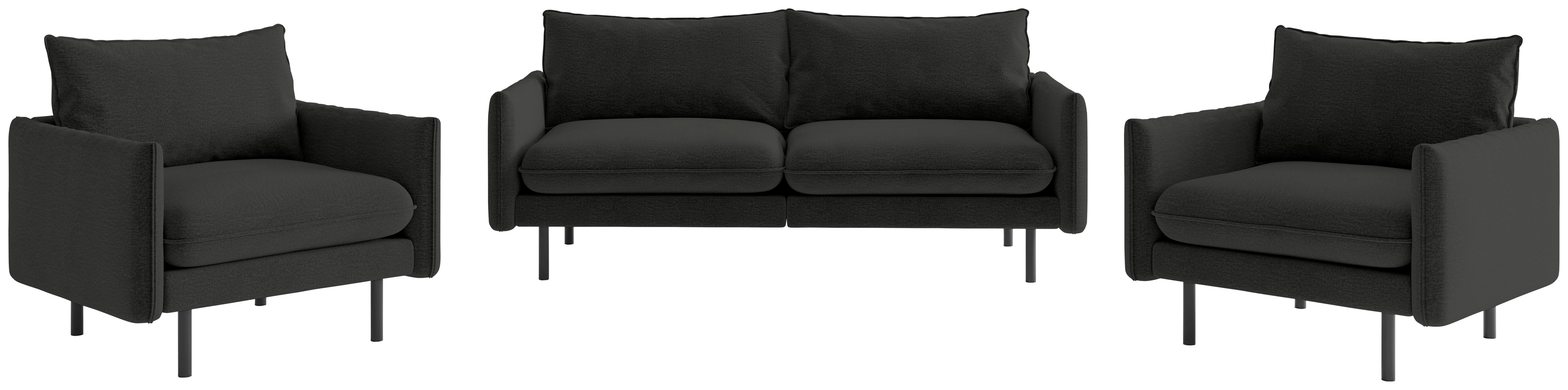 Sitzgarnitur Samos Dunkelgrau B: 215 Cm - Dunkelgrau/Schwarz, Design, Textil (215/85/92cm) - Livetastic