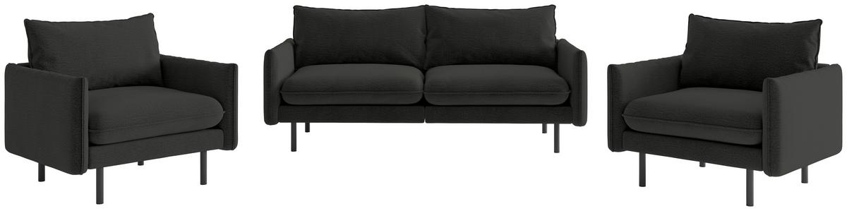 Sitzgarnitur Samos Dunkelgrau B: 215 cm - Dunkelgrau/Schwarz, Design, Textil (215/85/92cm) - Livetastic