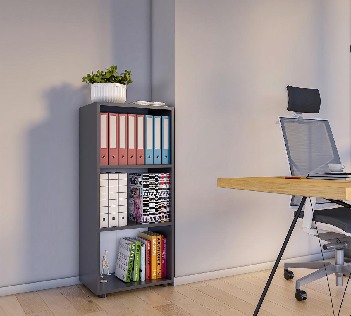 Regál na šanóny Ulas š: 49 cm, antracitový - čierna/antracitová, Modern, kompozitné drevo/plast (49/108/32cm) - MID.YOU