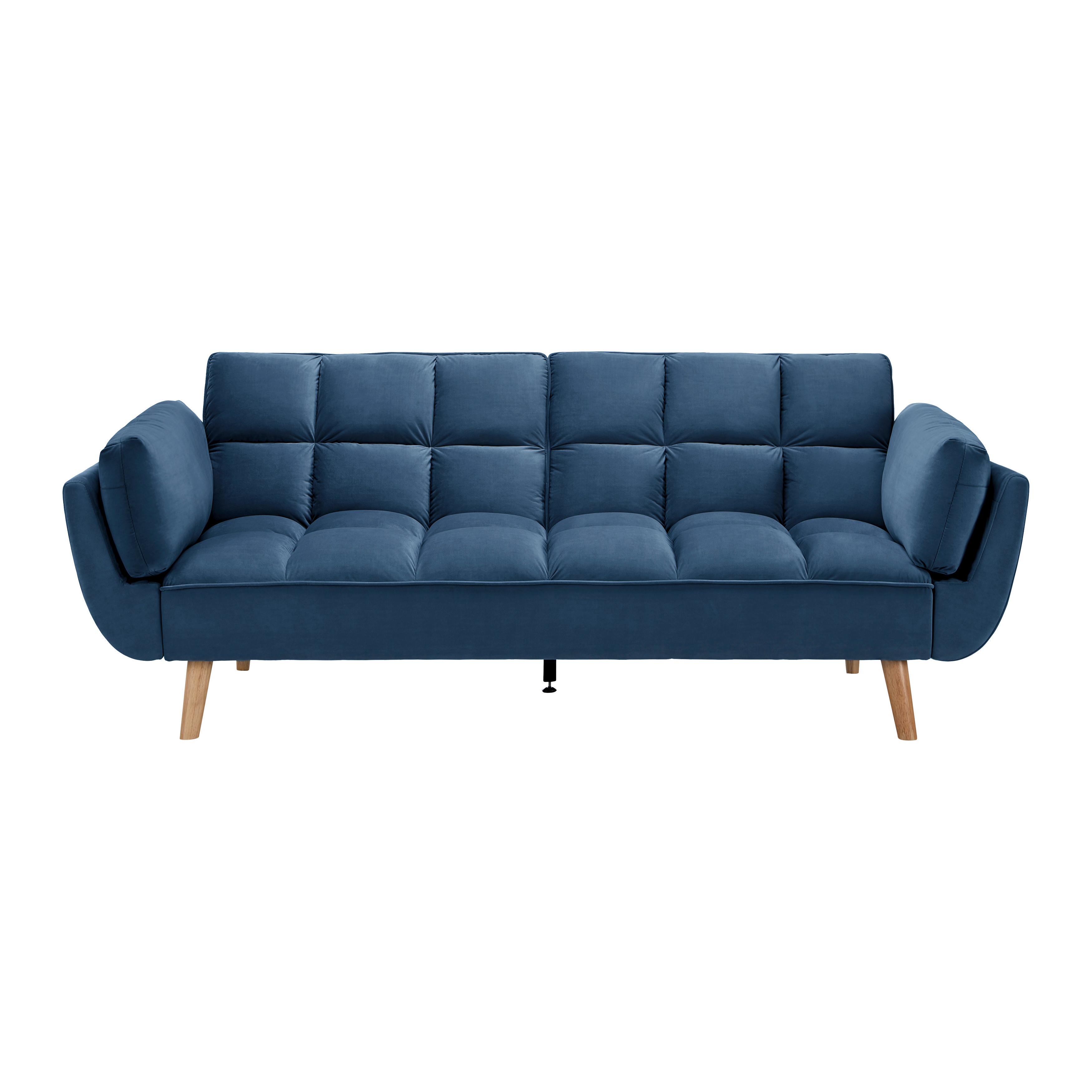 Rozkladacia pohovka CORA, modrý zamat, max. 360 kg - modrá/prírodná farba, Modern, drevo/textil (214/92/81cm) - Bessagi Home
