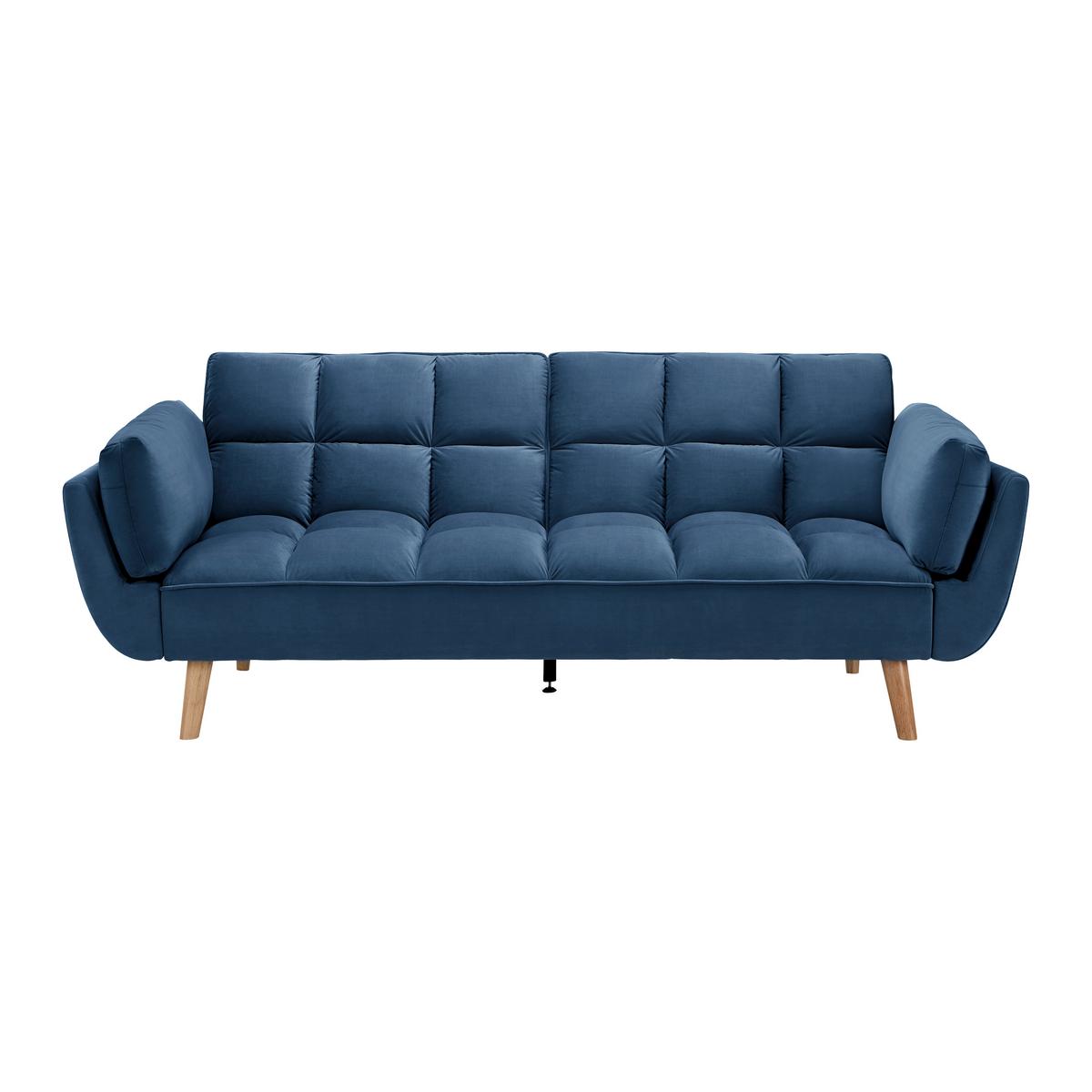Rozkladacia pohovka CORA, modrý zamat, max. 360 kg - modrá/prírodná farba, Modern, drevo/textil (214/92/81cm) - Bessagi Home