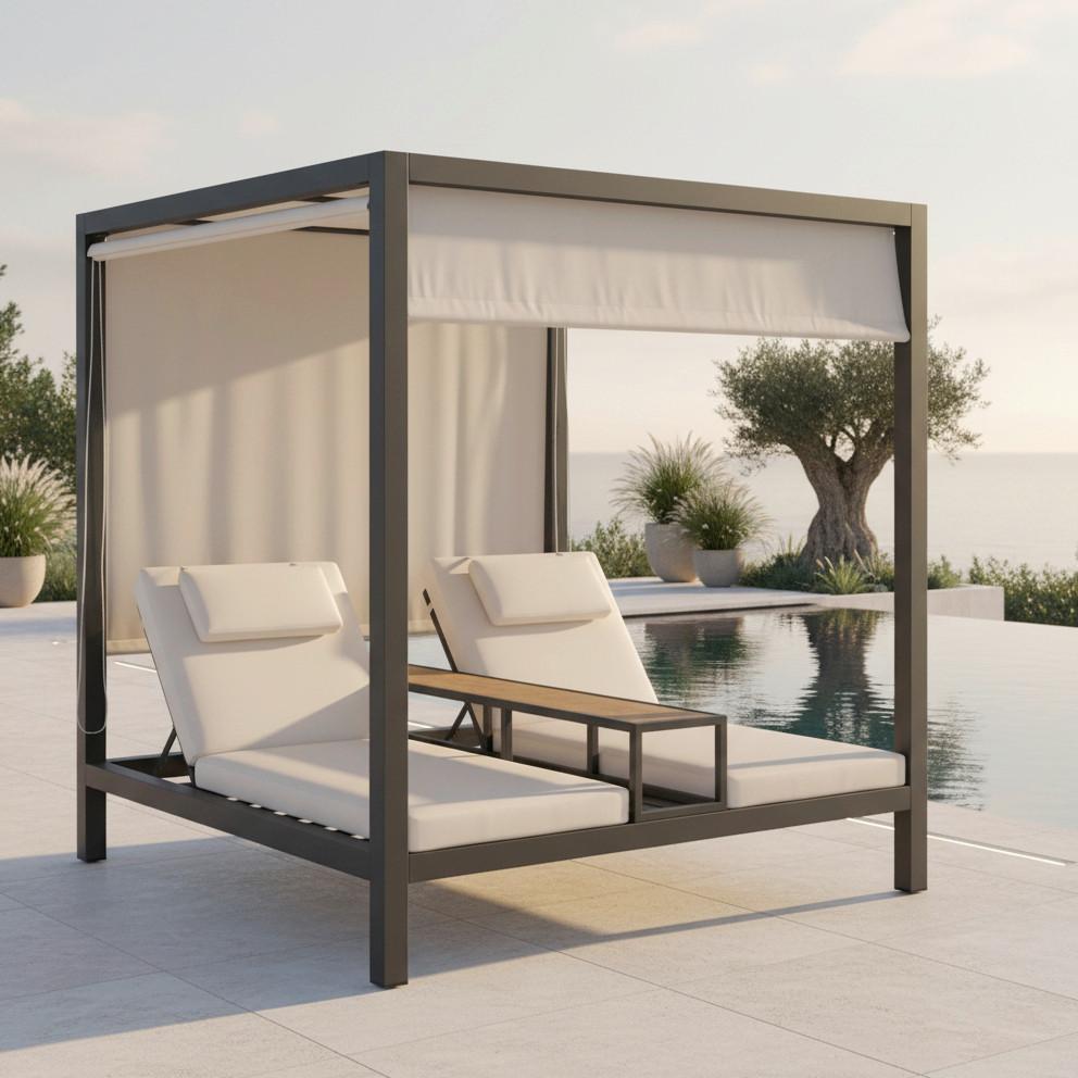 ZÁHRADNÁ POSTEĽ FELIPA - prírodná farba/tmavosivá, Modern, kov/textil - Bessagi Garden