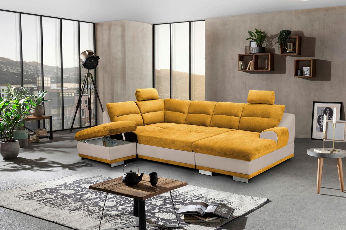 Sarokgarnitúra Seaside - mustársárga, Modern, textil (218/334/165cm) - Luca Bessoni