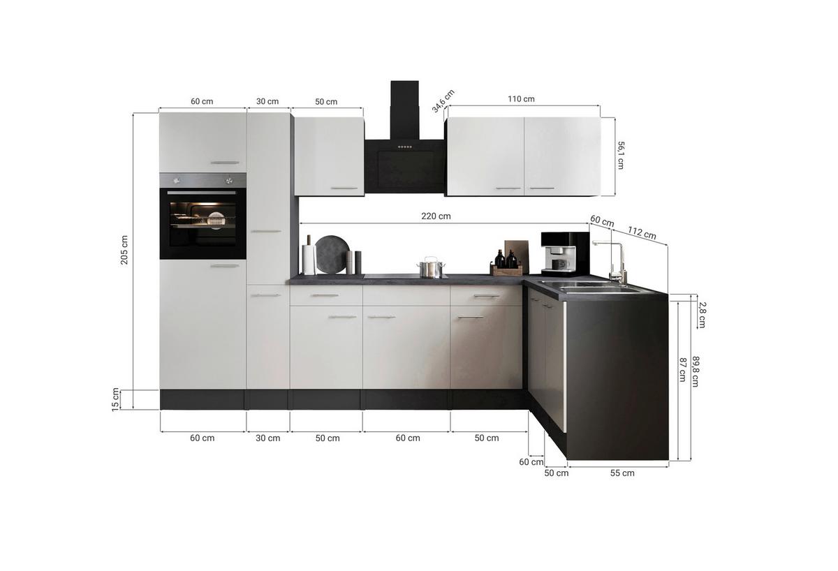 Eckküche Oliver Grau S: 310x172 Cm - Grau, Design, Holzwerkstoff (310/172cm) - Respekta