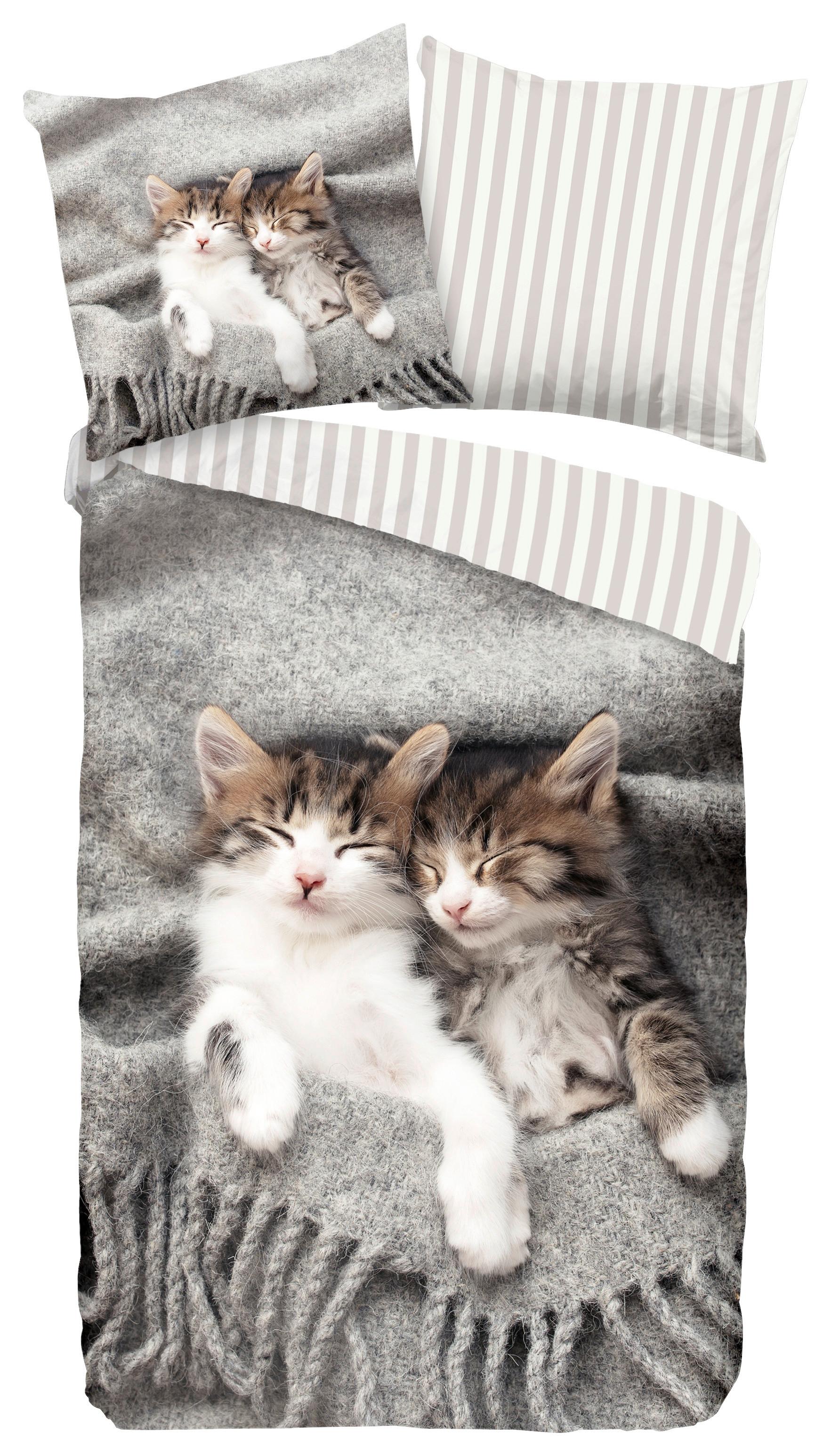 Jugendbettwäsche Snooze Grau 135x200 cm - Grau, Natur, Textil (135/200cm)