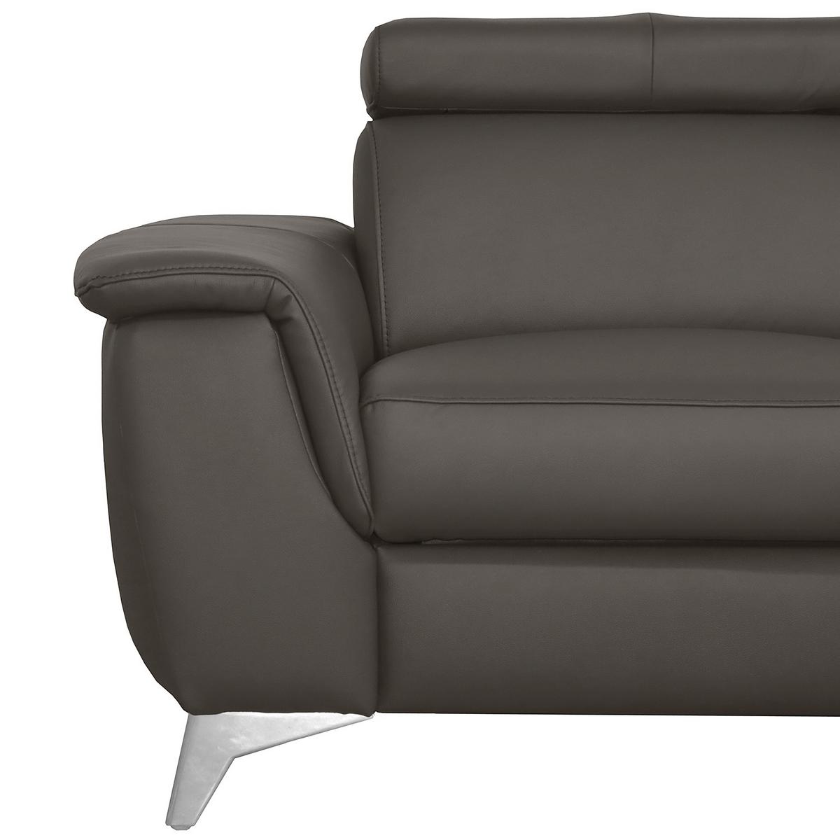 Ecksofa Lince Dunkelbraun S: 257x197 cm - Chromfarben/Dunkelbraun, Design, Leder/Textil (257/197cm) - Livetastic