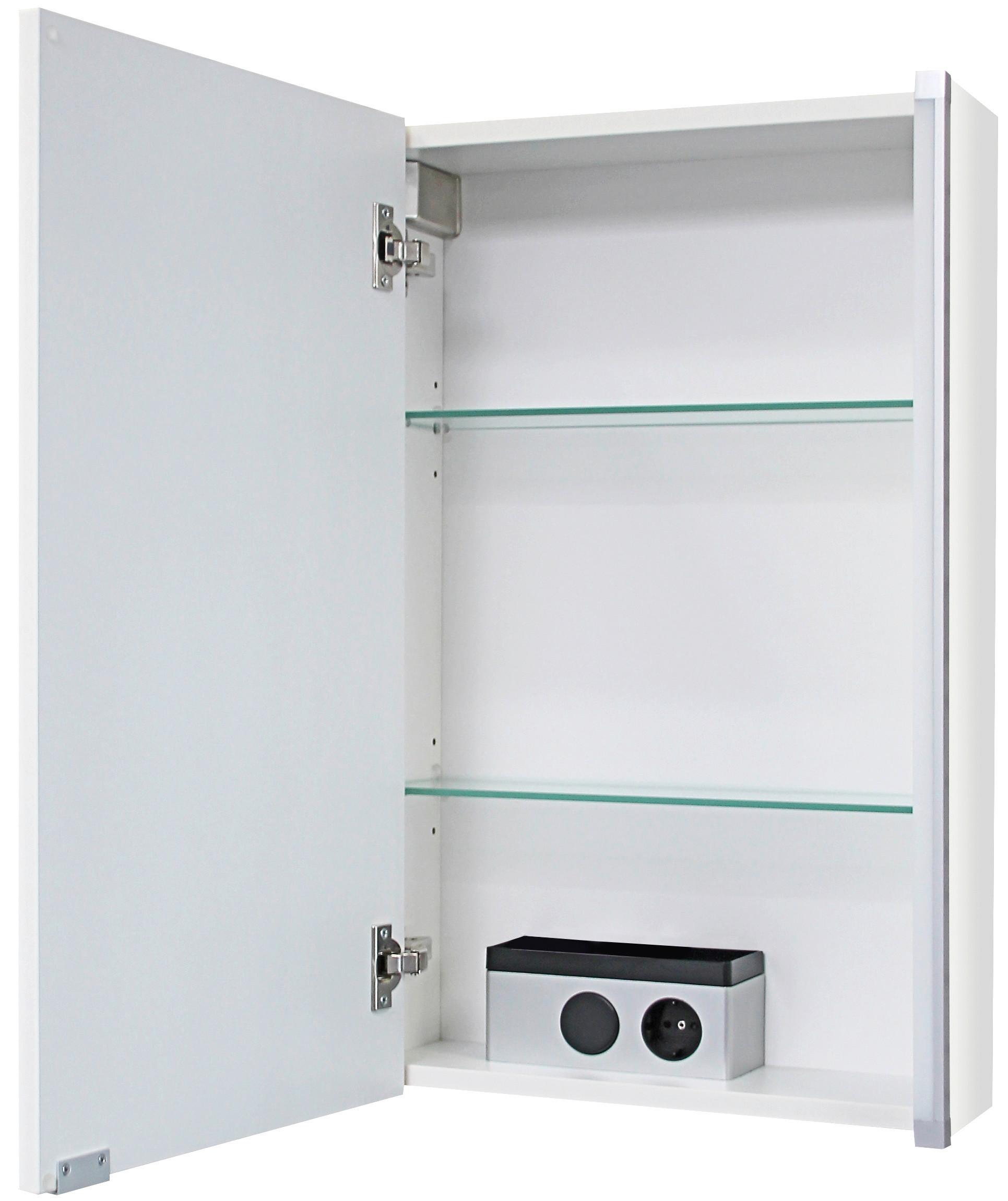 Spiegelschrank in Weiß mit Steckdose und Lichtschalter