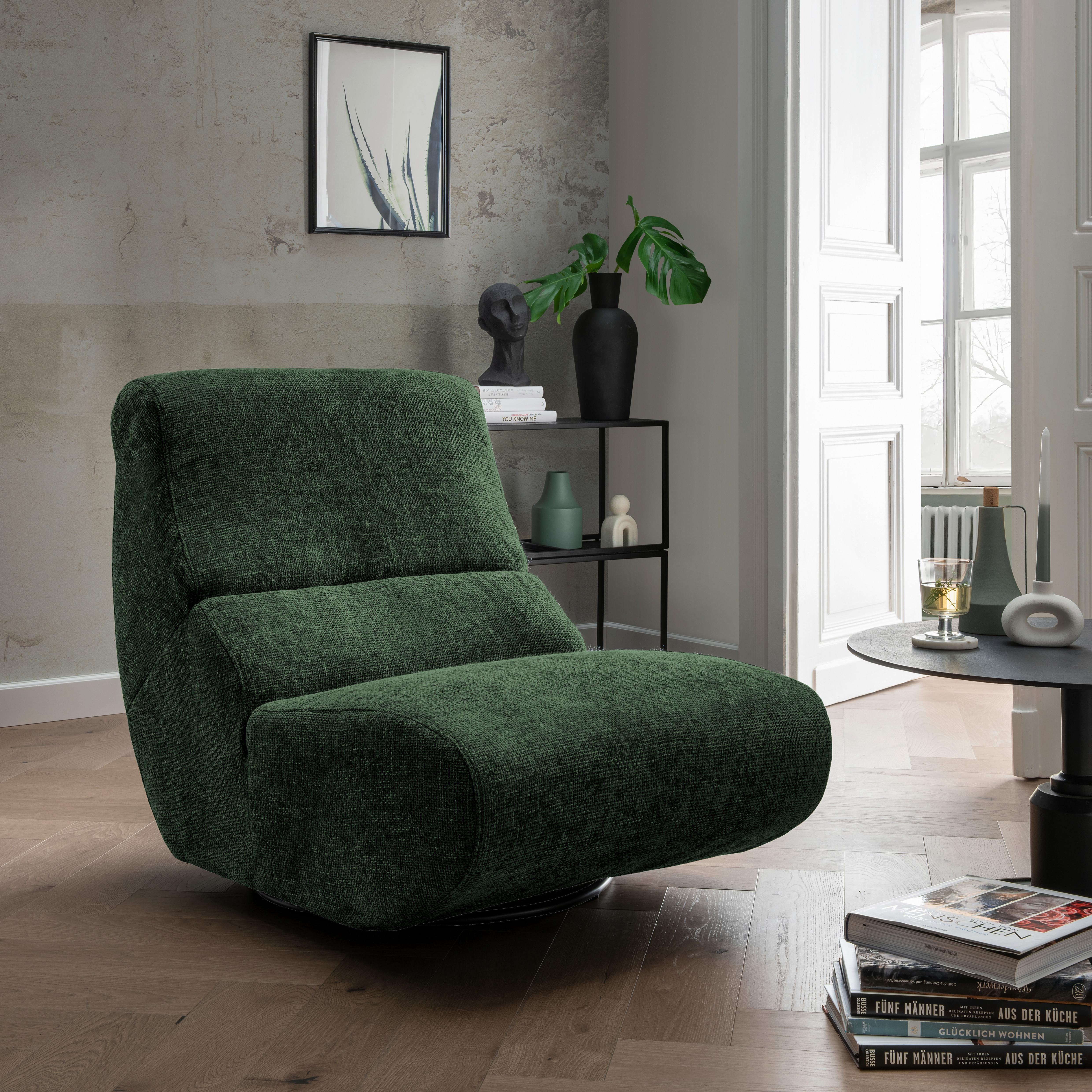 Sessel Lucera Waldgrün 360° Drehbar, B: 74 Cm - Waldgrün/Schwarz, Design, Textil (74/85/105cm) - Livetastic