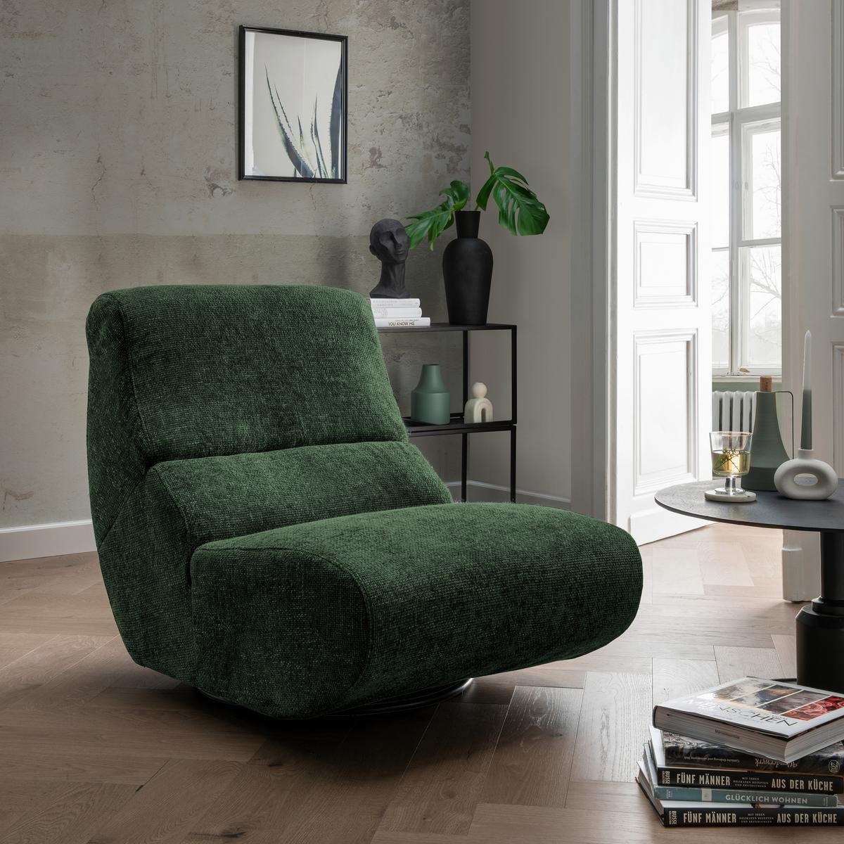 Sessel Lucera Waldgrün 360° Drehbar, B: 74 Cm - Waldgrün/Schwarz, Design, Textil (74/85/105cm) - Livetastic