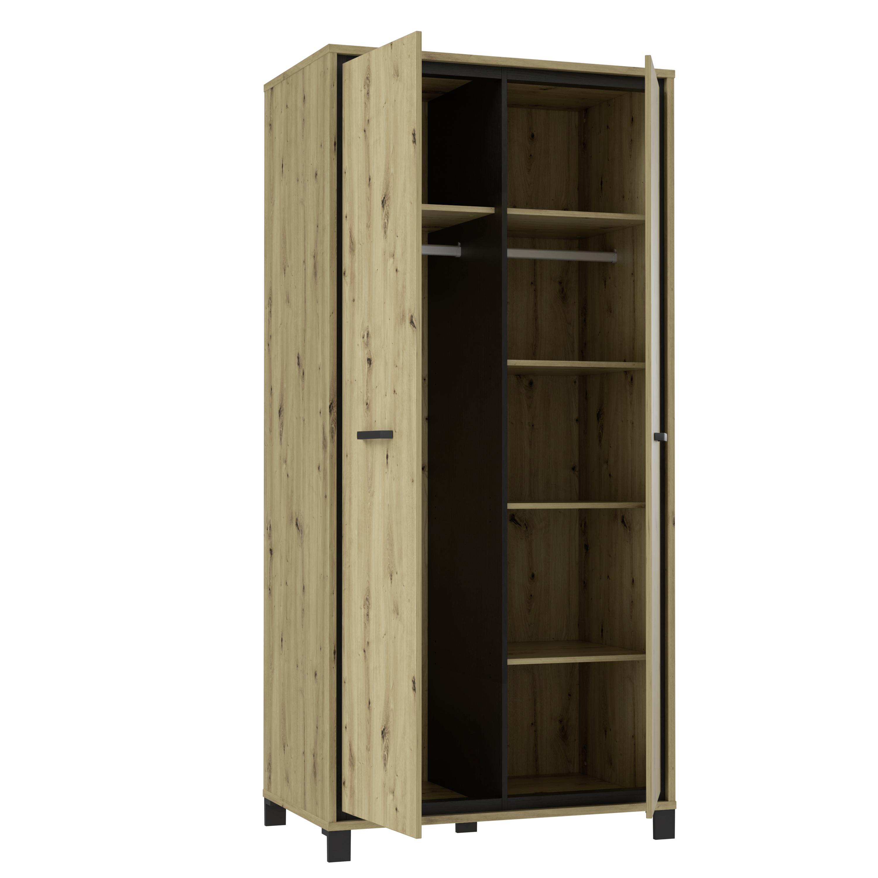 Drehtürenschrank B: 99,1 Cm Trondheim, Artisan Eiche Dekor - Eichefarben/Schwarz, Basics, Holzwerkstoff/Kunststoff (99,1/209/60,3cm)