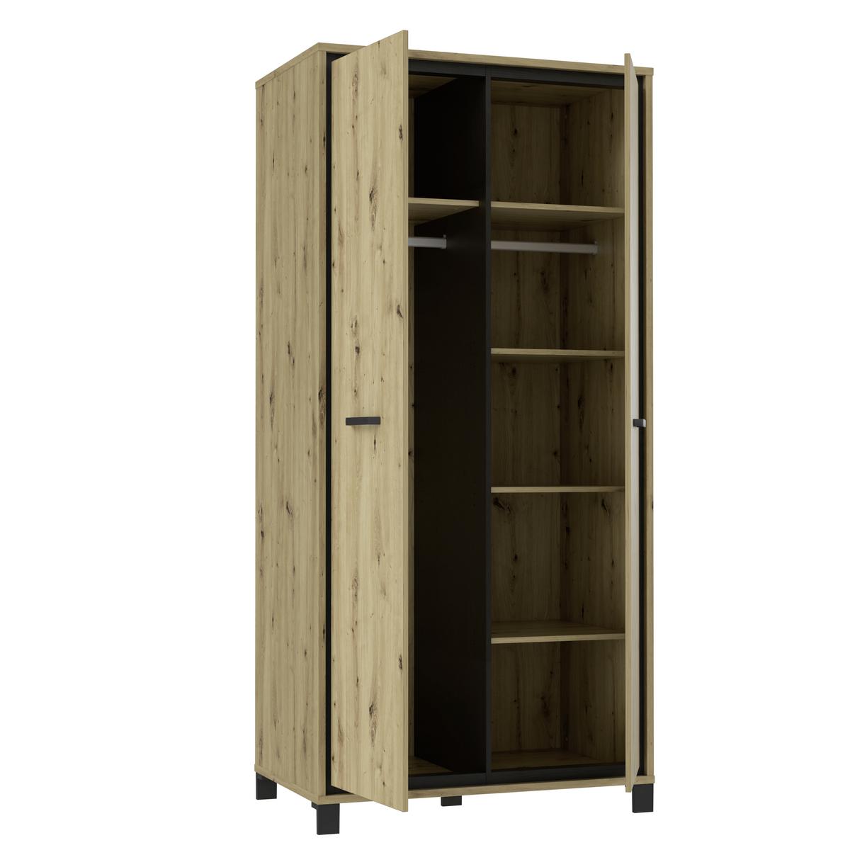 Drehtürenschrank B: 99,1 Cm Trondheim, Artisan Eiche Dekor - Eichefarben/Schwarz, Basics, Holzwerkstoff/Kunststoff (99,1/209/60,3cm)