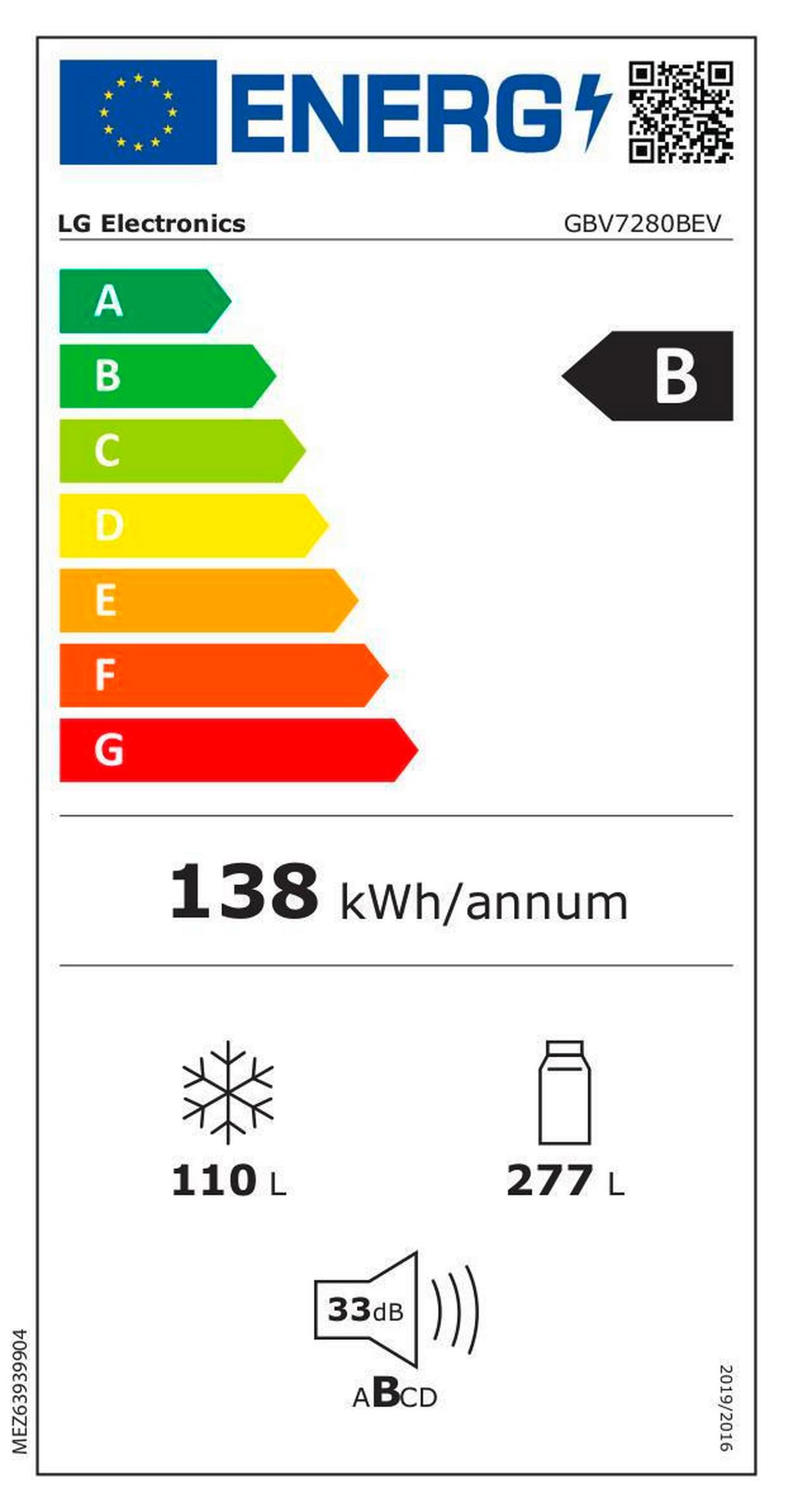 Kühl-Gefrier-Kombination LG Gbv7280bev - Schwarz, Basics, Metall (59,5/203/67,5cm) - LG