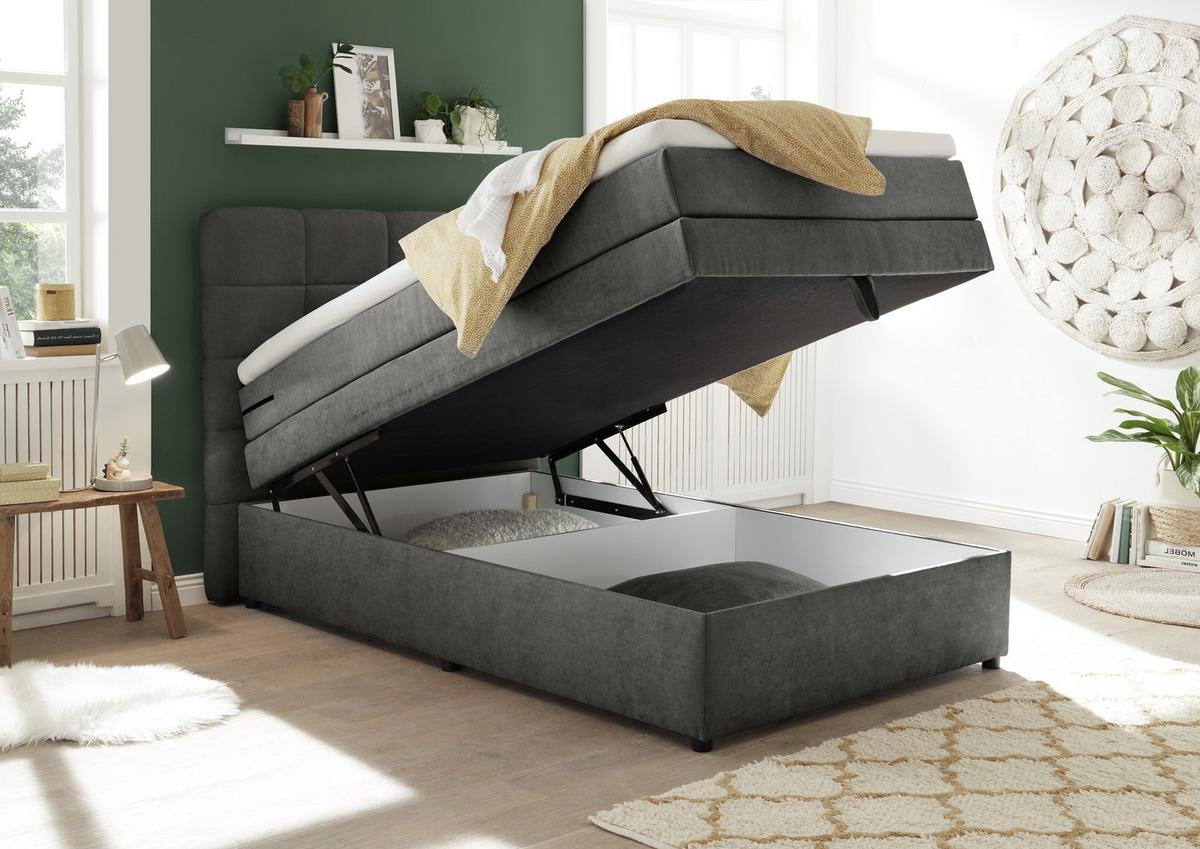 Boxspringbett Mit Topper & Bettkasten 120x200 Tacoma 3 - Anthrazit, KONVENTIONELL (120/200cm) - MID.YOU