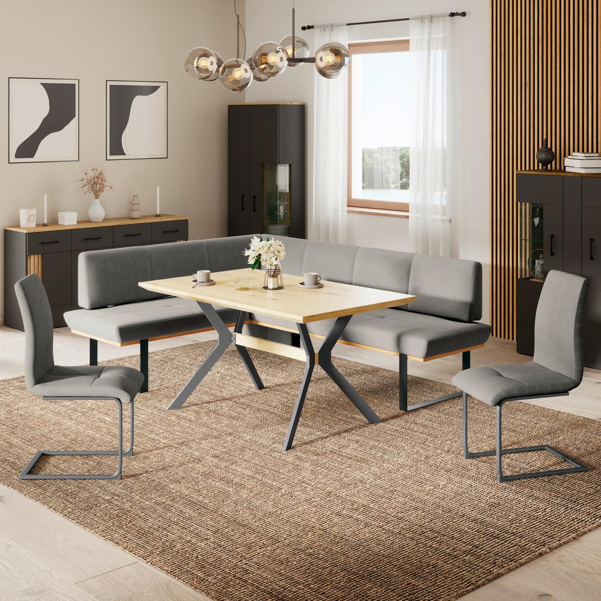 Eckbank Tristan Webstoff grau, S:175x225cm - Schwarz/Grau, MODERN, Holz/Textil (175/225cm) - James Wood