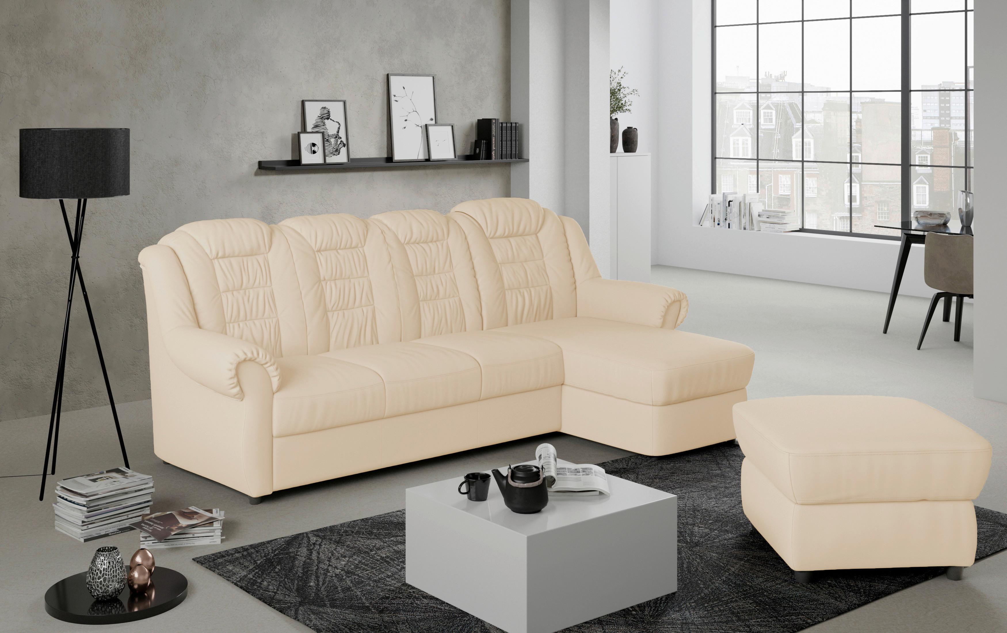 Ecksofa Boston Beige Lederlook - Beige/Schwarz, KONVENTIONELL, Textil (262/165cm) - Livetastic