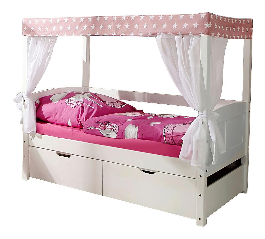 Dětská postel s nebesy LINO MINI závěs růžovobílý - bílá/růžová, Moderní, dřevo (80/160cm) - MID.YOU
