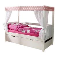 Detská posteľ s nebesami LINO MINI záves ružovo-biely - biela/ružová, Modern, drevo (80/160cm) - MID.YOU