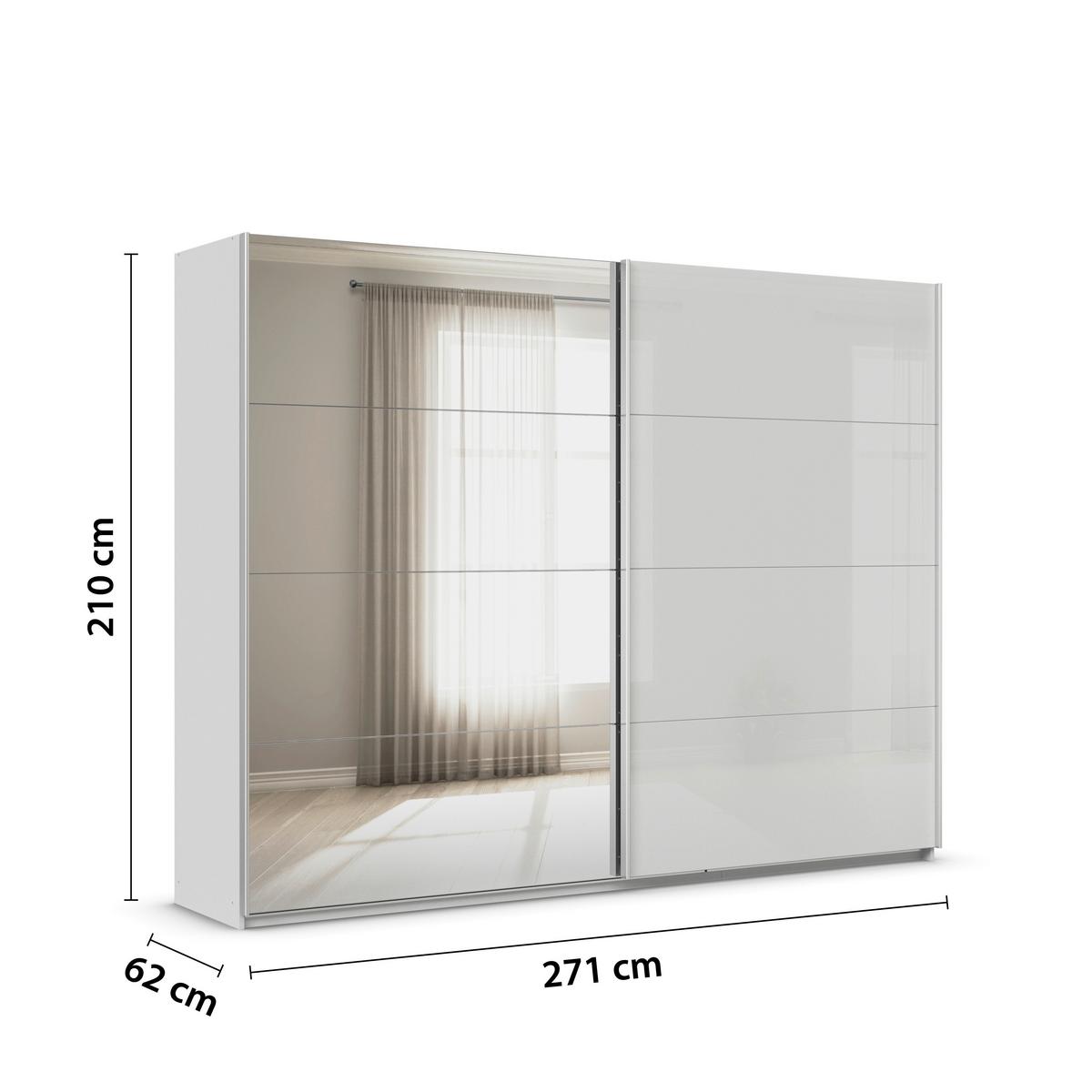 Tolóajtós Szekrény Feldkirch 271/210 Cm - ezüst/magasfényű szürke, Modern, faalapú anyag/Üveg (271/210/62cm)