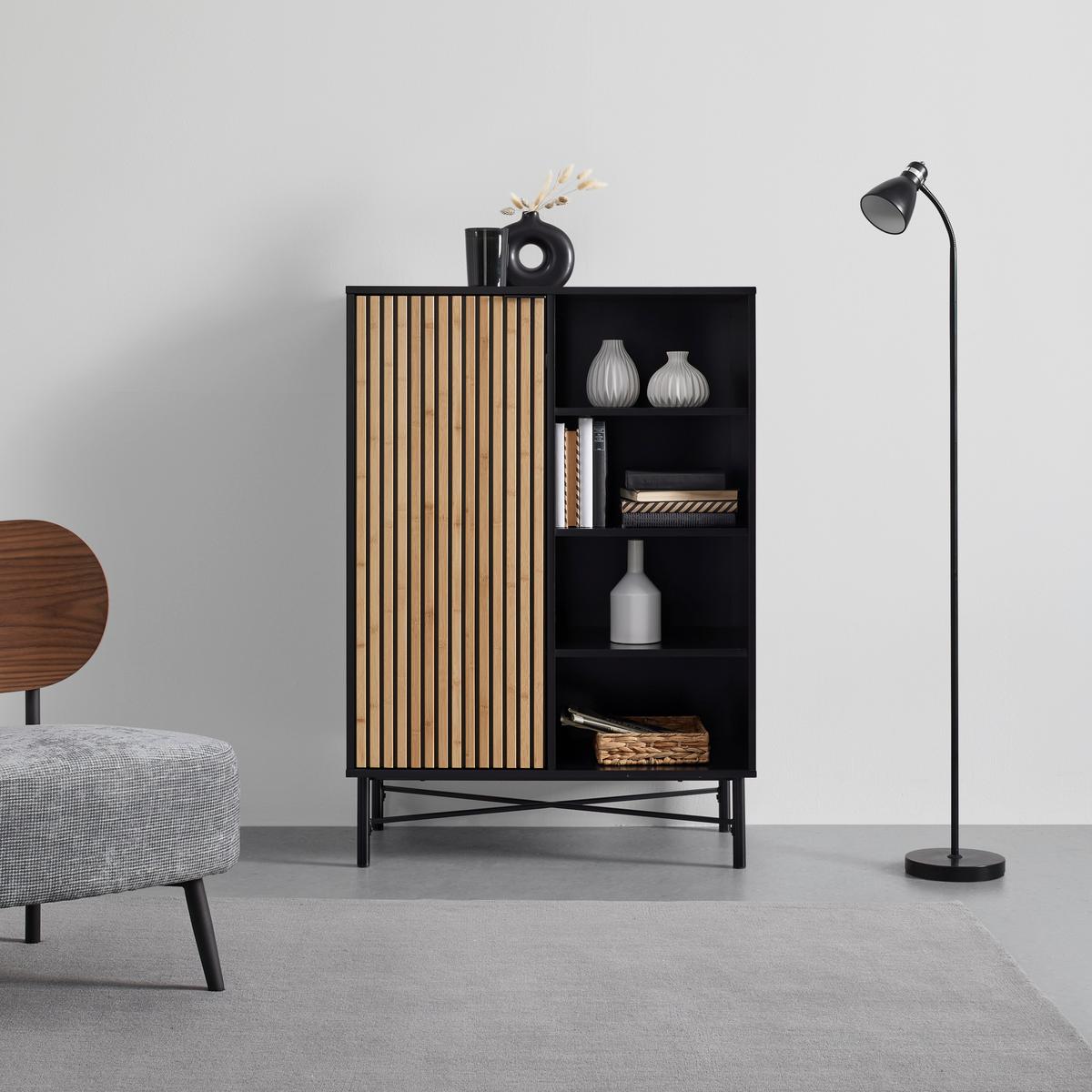 KOMODA MADRID -EXKLUSIV- - čierna/prírodná farba, Modern, kov/drevo (80/114/40cm) - Mömax