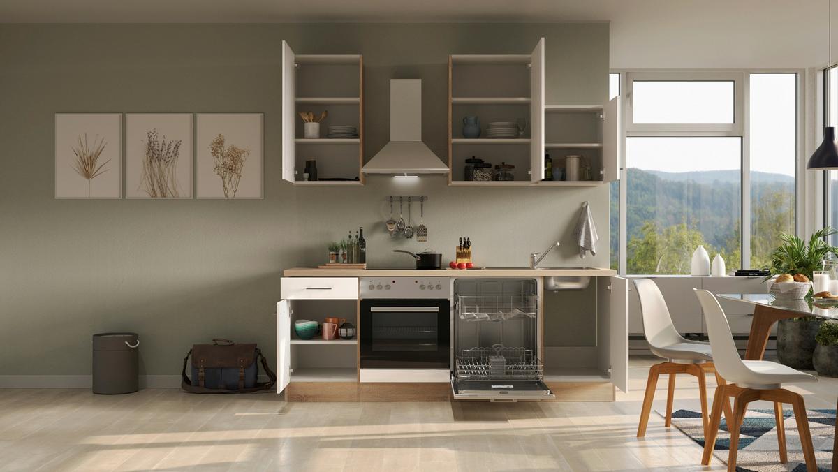 Küchenblock Nepal Sonoma Eiche/Kaschmir B: 220cm - Kaschmir/Sonoma Eiche, MODERN, Holzwerkstoff (220cm) - FlexWell