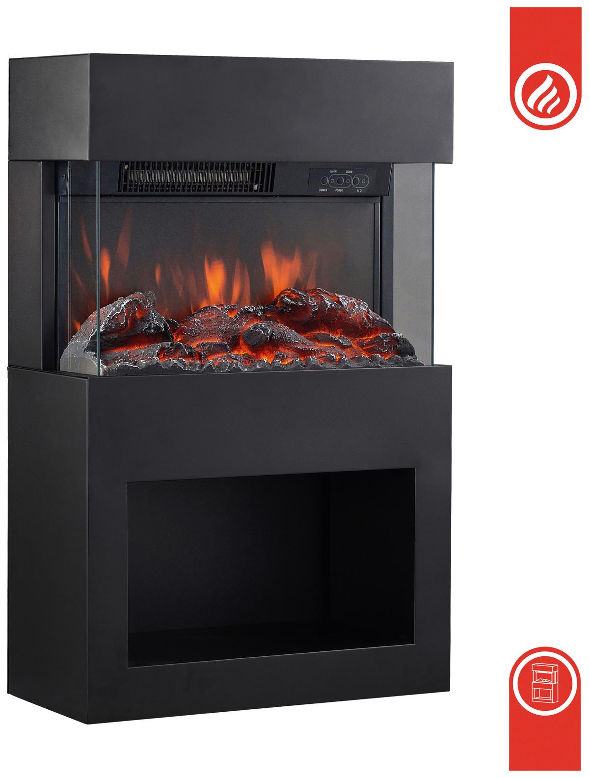 Elektrokamin Henri - Schwarz, Basics, Glas/Metall (48,0/75,0/21,7cm)
