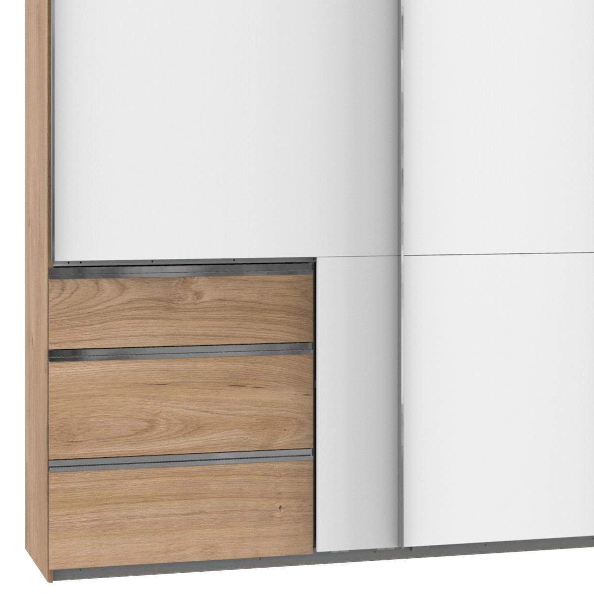 Schwebetürenschrank Mit Laden 350cm Level 36a, Weiß/eiche - Eichefarben/Weiß, Basics, Holzwerkstoff (350,00/216,00/65,00cm) - MID.YOU